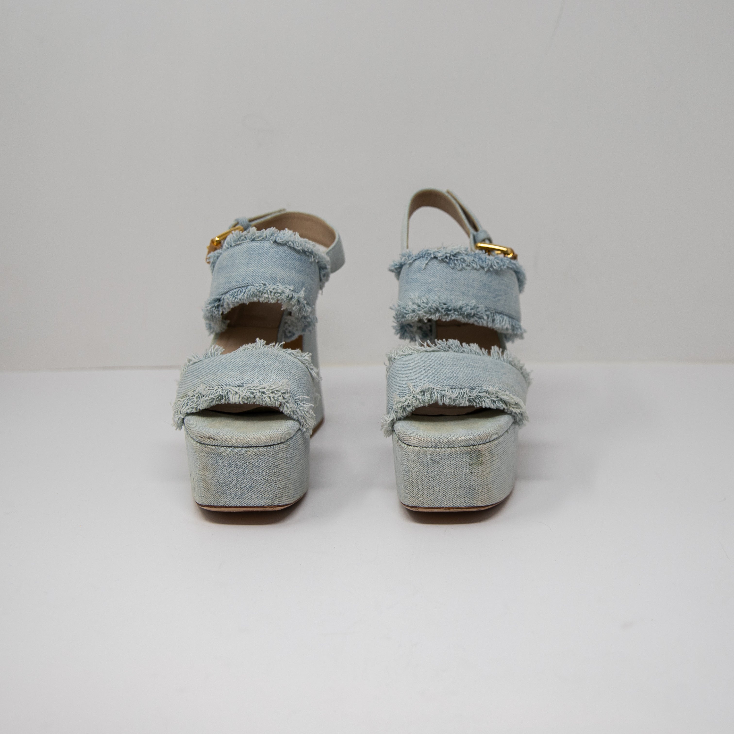 Michael Kors Collection Made In Italy Denim Jean Platform Sandals High Heels 6.5