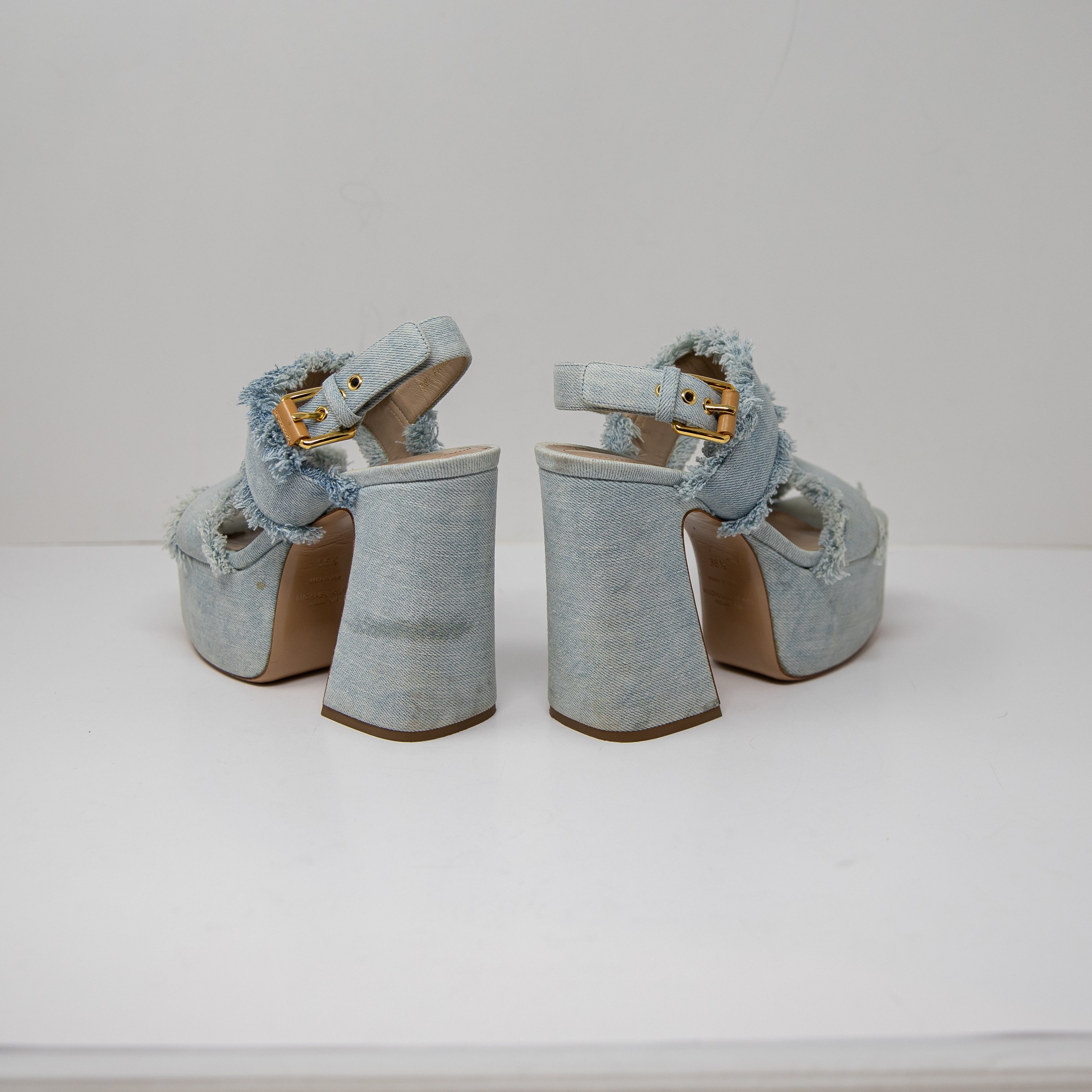Michael Kors Collection Made In Italy Denim Jean Platform Sandals High Heels 6.5