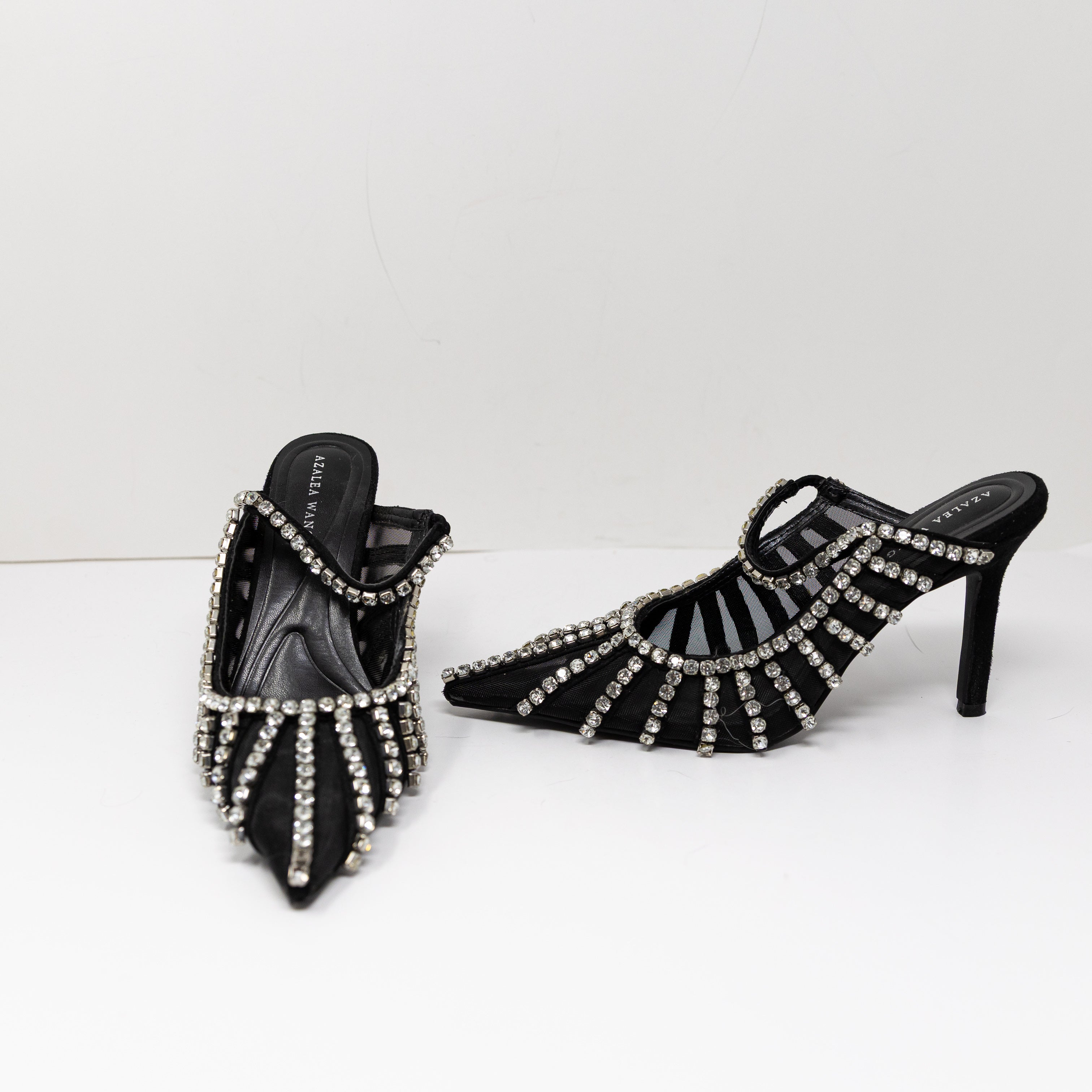 Azalea Wang Arthelia Crystal Jewel Rhinestone Embellished Mesh Pumps Heels Shoes