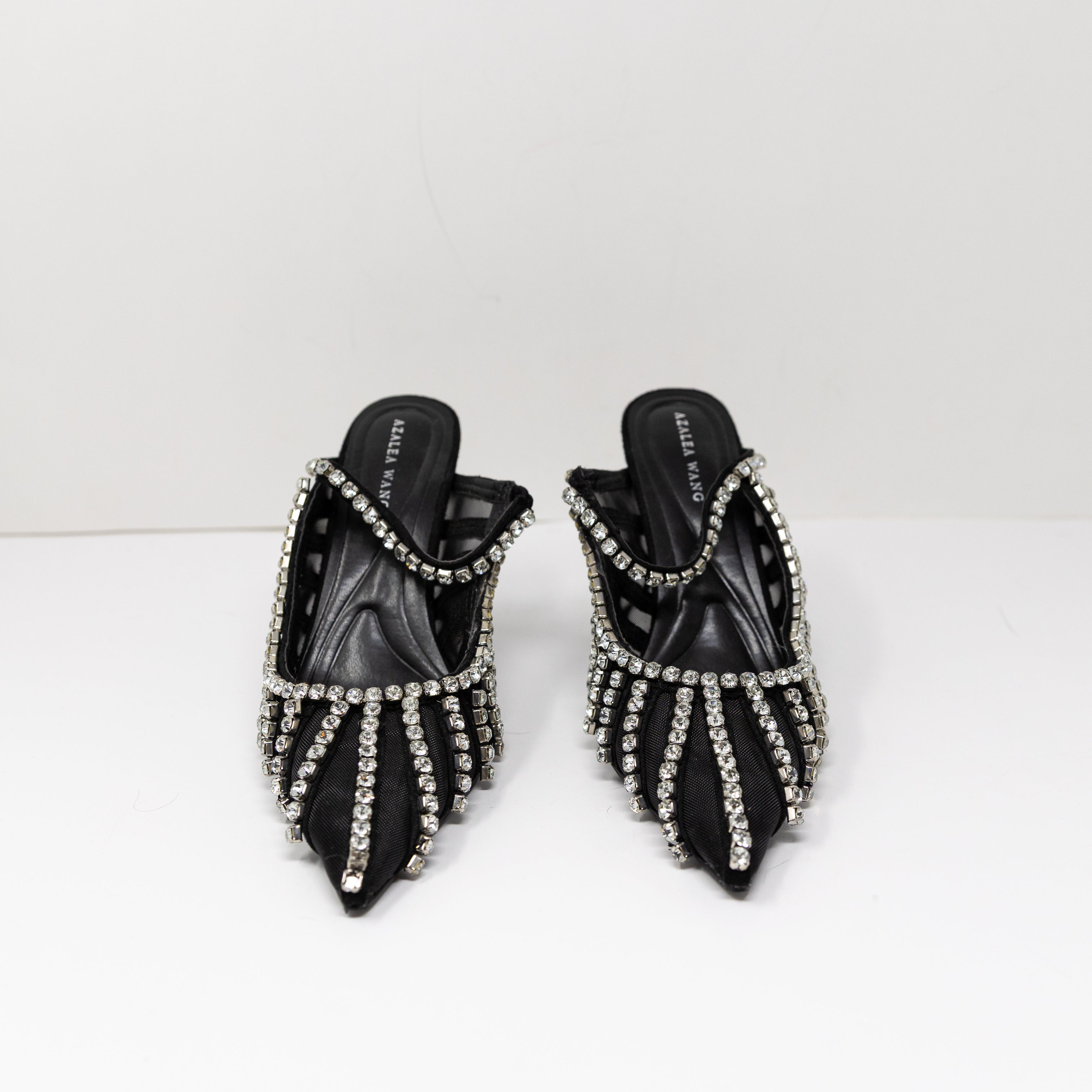 Azalea Wang Arthelia Crystal Jewel Rhinestone Embellished Mesh Pumps Heels Shoes