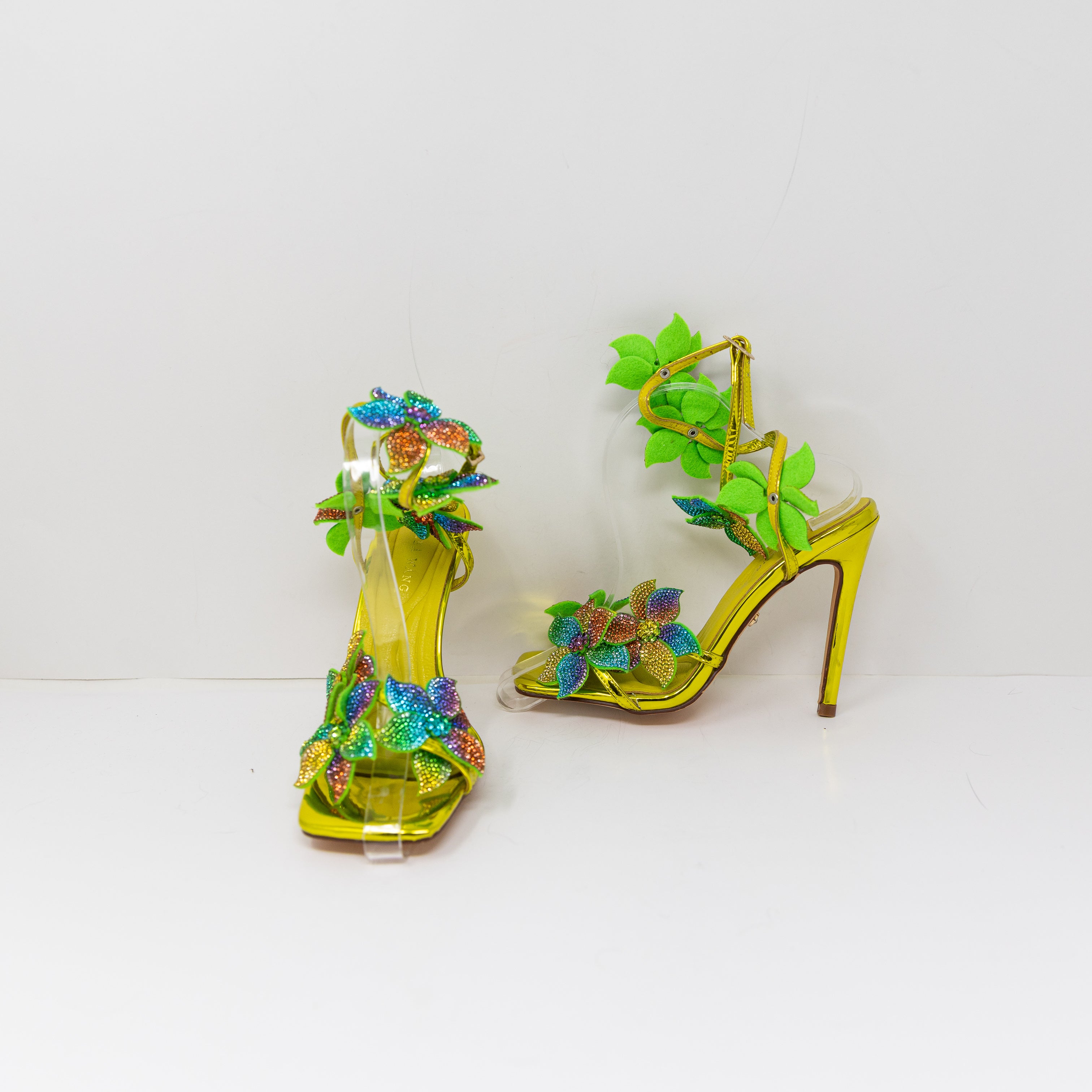 NEW Azalea Wang Neriya Multi Rhinestone Jewel Flower Stiletto High Heels Sandal