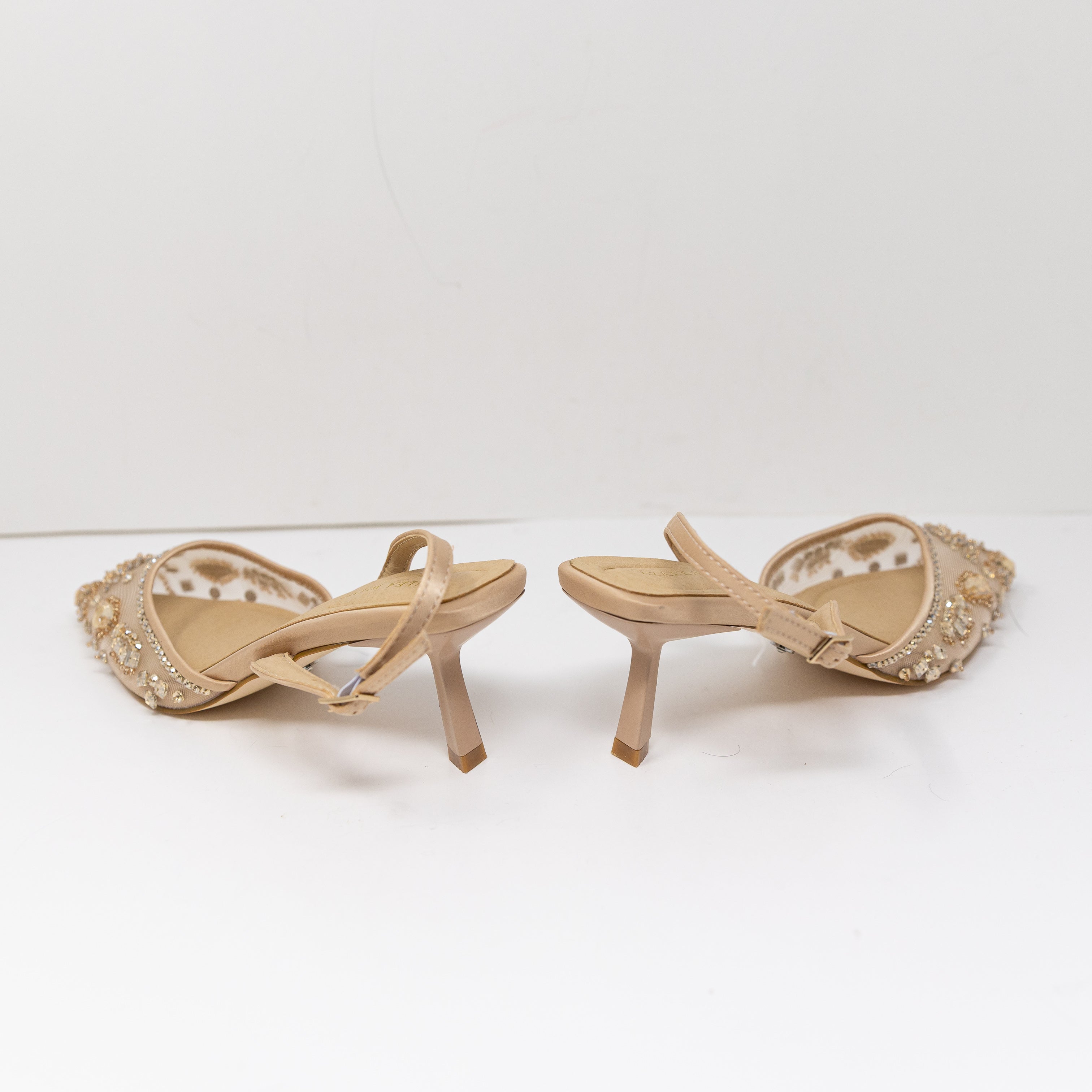 NEW Azalea Wang Valeriy Ankle Strap Pointed Toe Rhinestone Mesh Pumps Heels Shoe