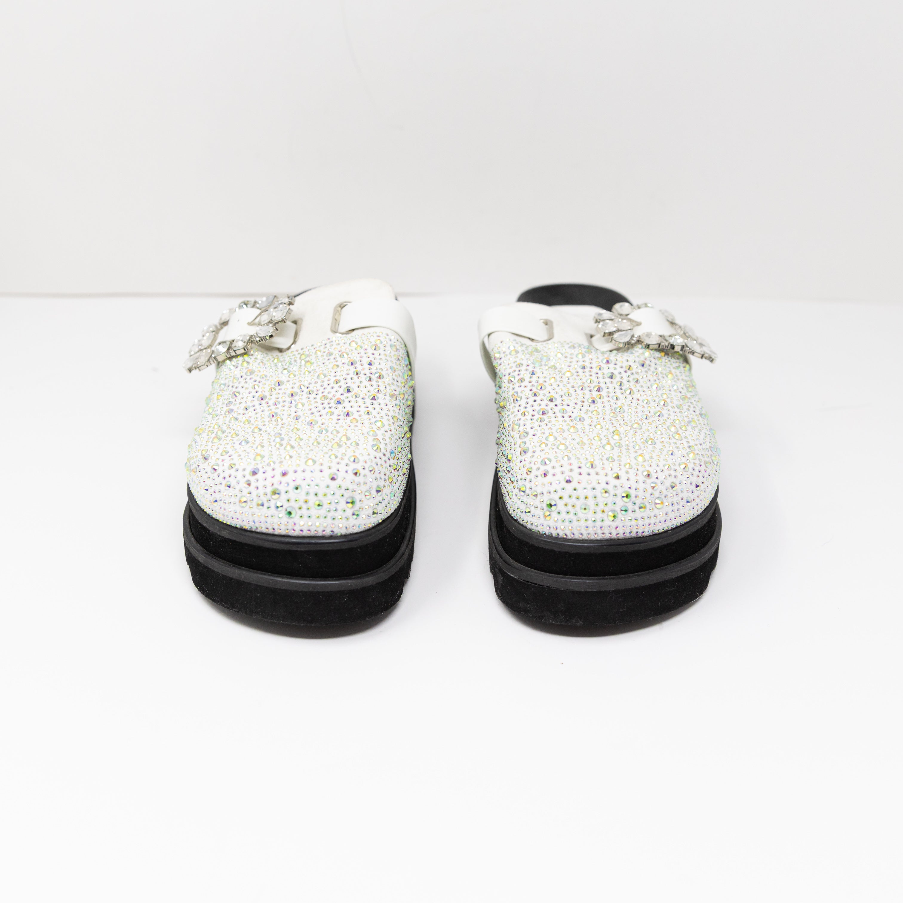 NEW Azalea Wang Desdemona Rhinestone Crystal Embellished Slip On Flats White 6
