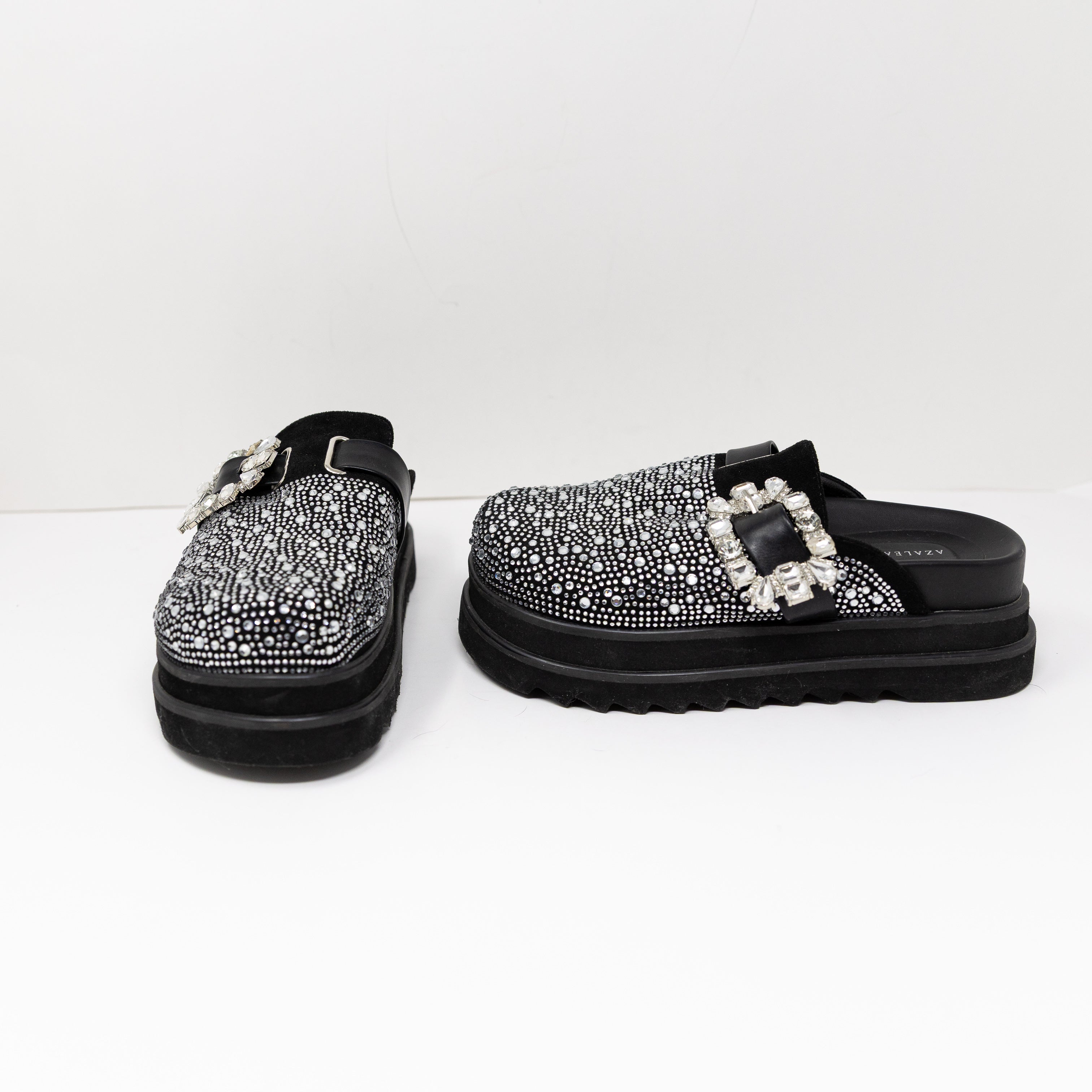 NEW Azalea Wang Desdemona Rhinestone Crystal Embellished Slip On Flats Black 6