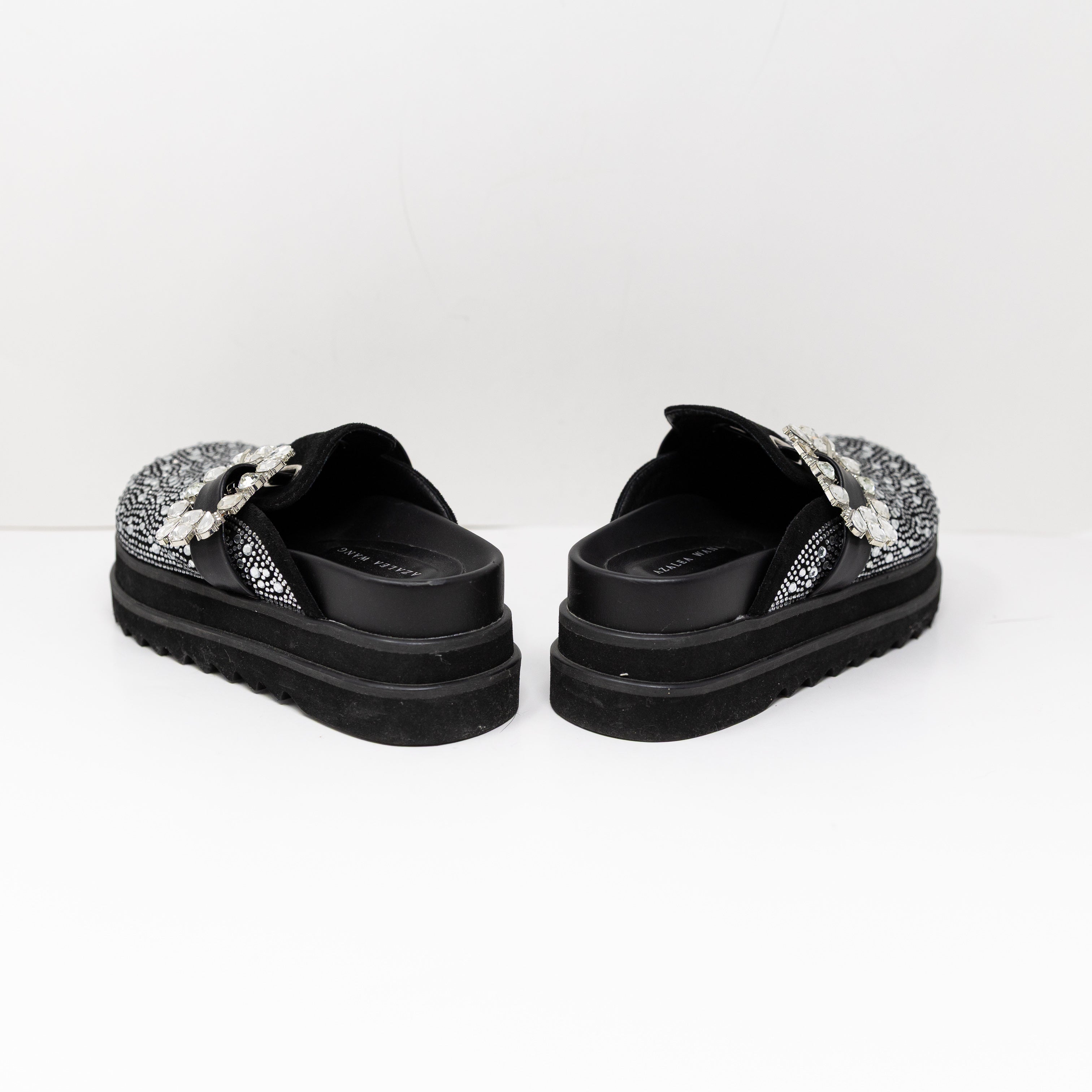 NEW Azalea Wang Desdemona Rhinestone Crystal Embellished Slip On Flats Black 6