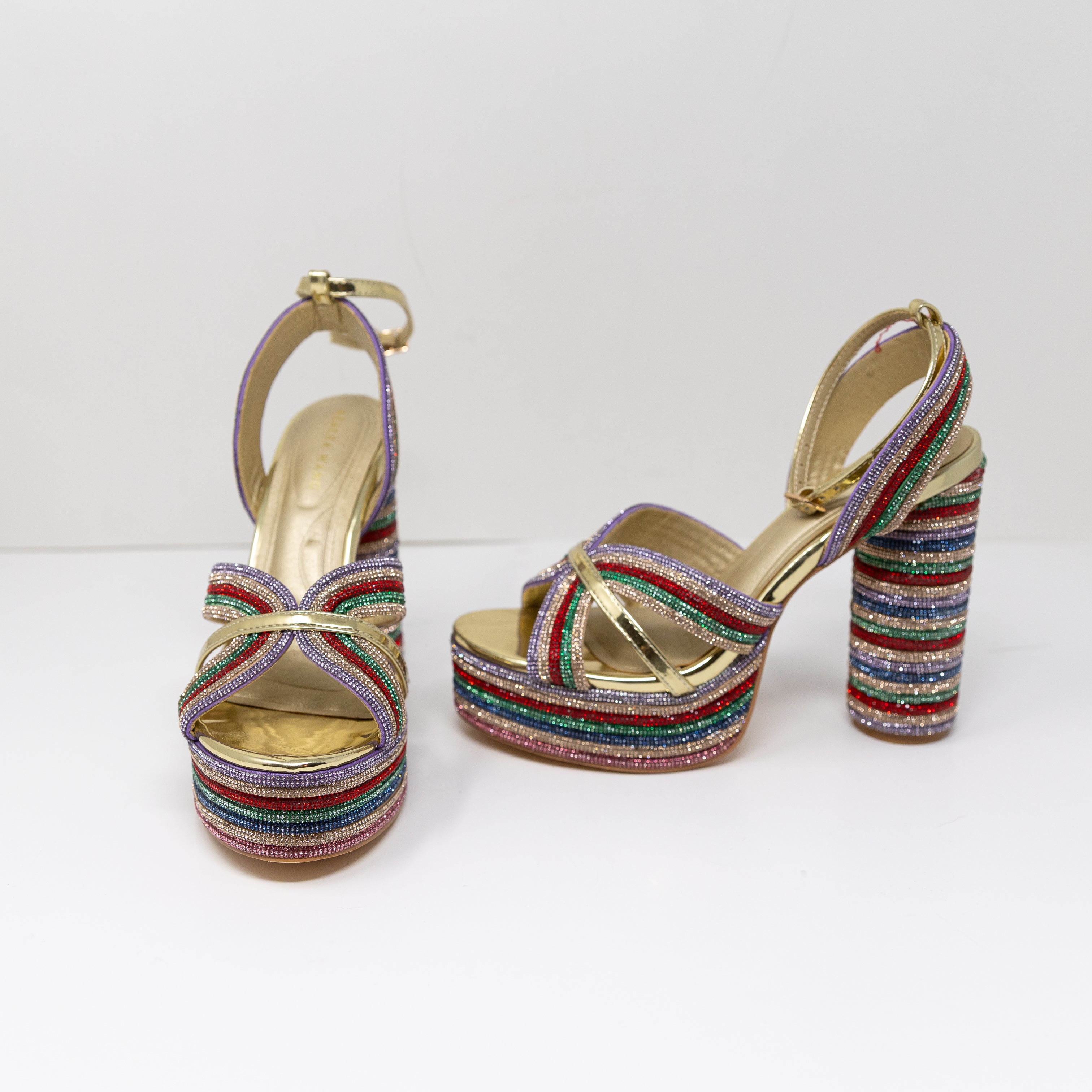 NEW Azalea Wang Kinslee Multi Diamond Rhinestone Rope Platform Heels Sandals 8