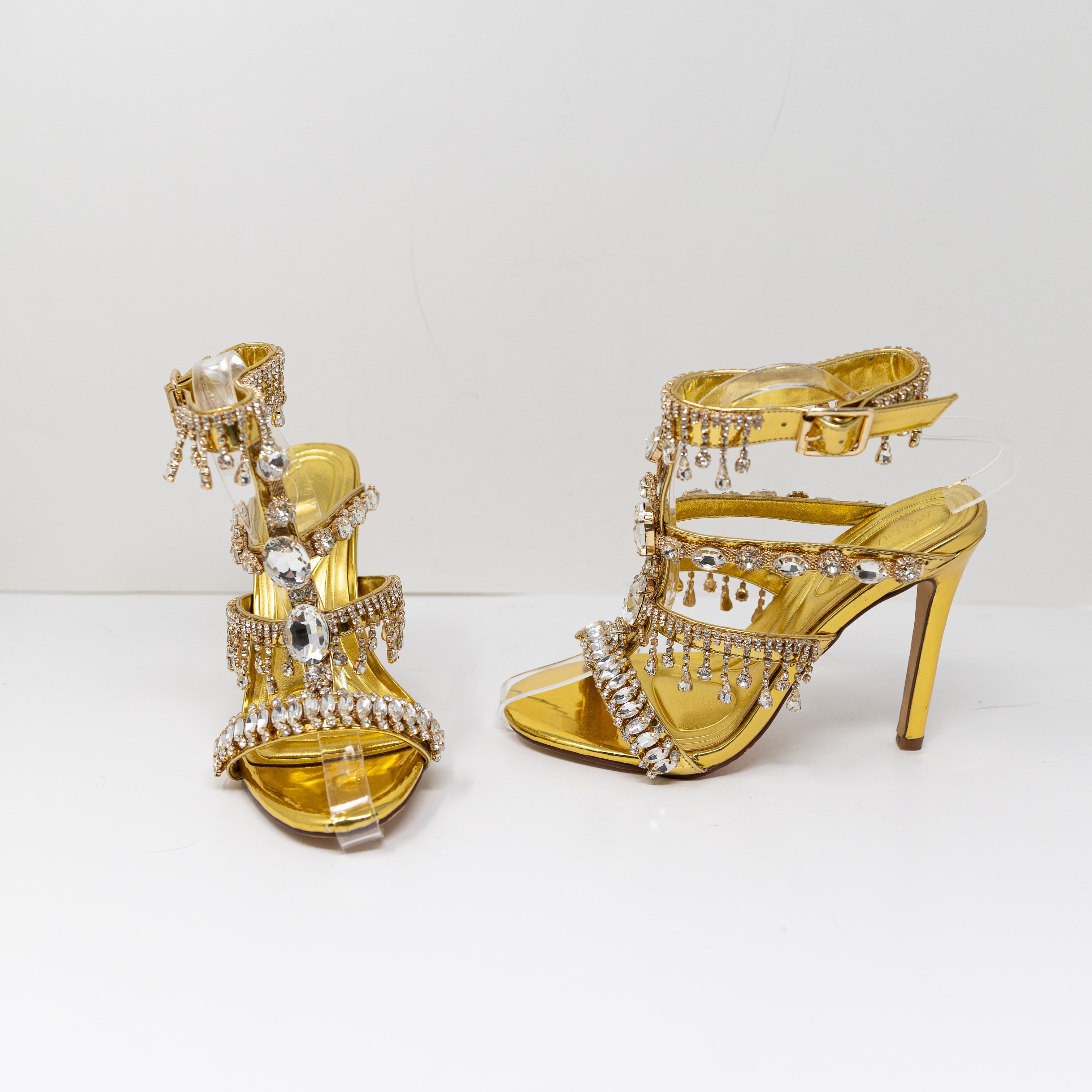 NEW Azalea Wang Baptista Rhinestone Jewel Crystal Embellished Sandal High Heels