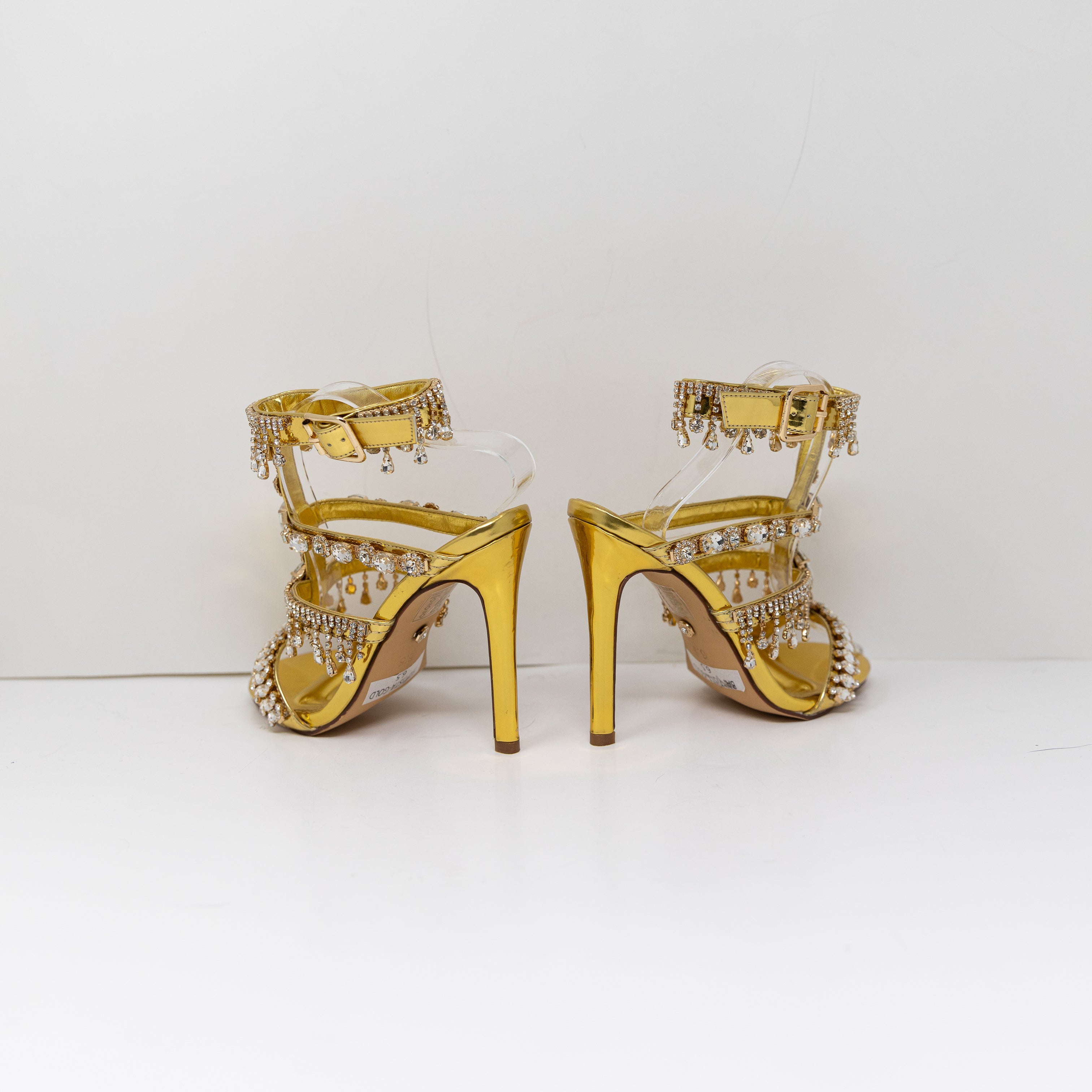 NEW Azalea Wang Jonquil Gold Embellished Crystal Rhinestone Diamond High Heels