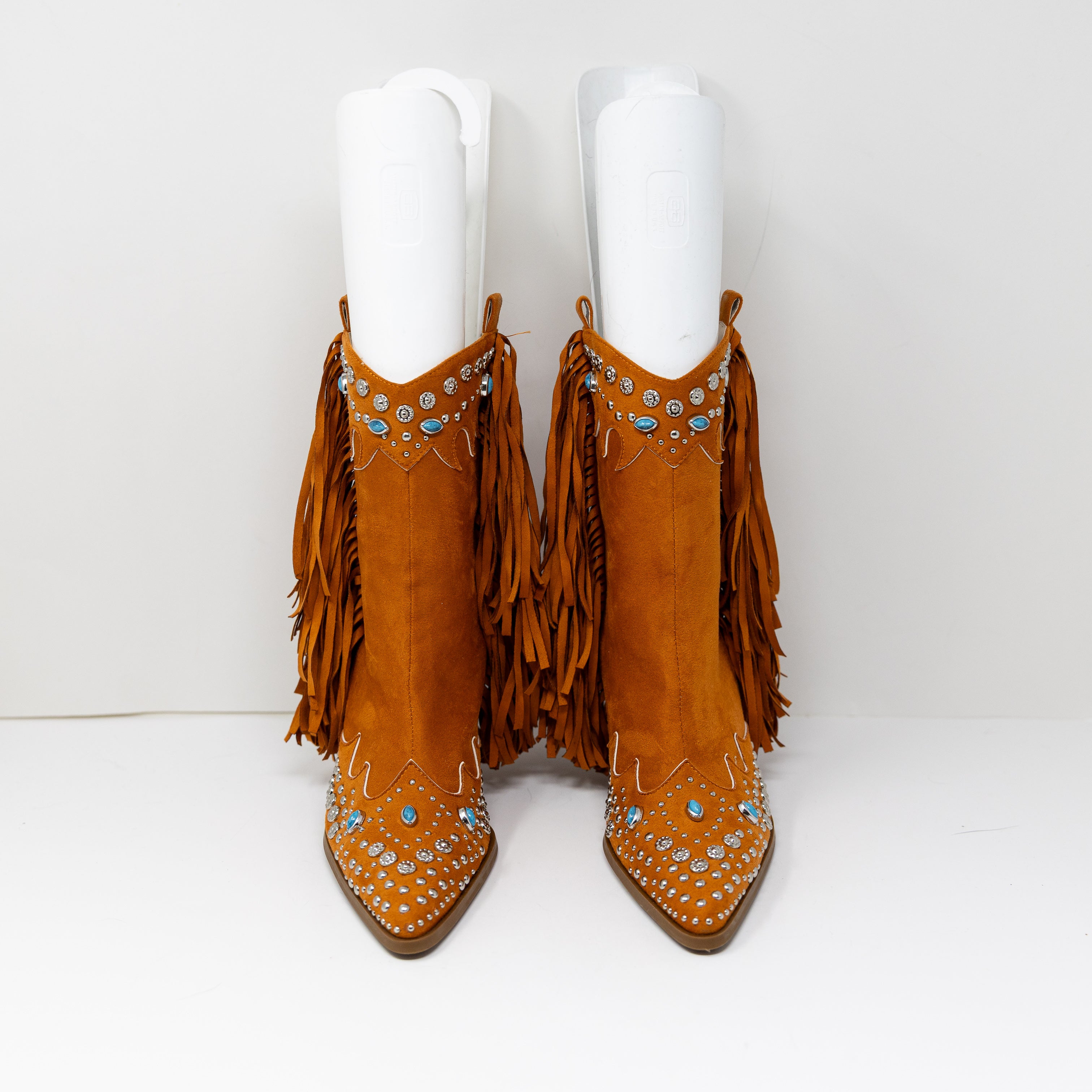 NEW Azalea Wang Anorak Faux Vegan Suede Fringe Embellished Western Booties Shoes