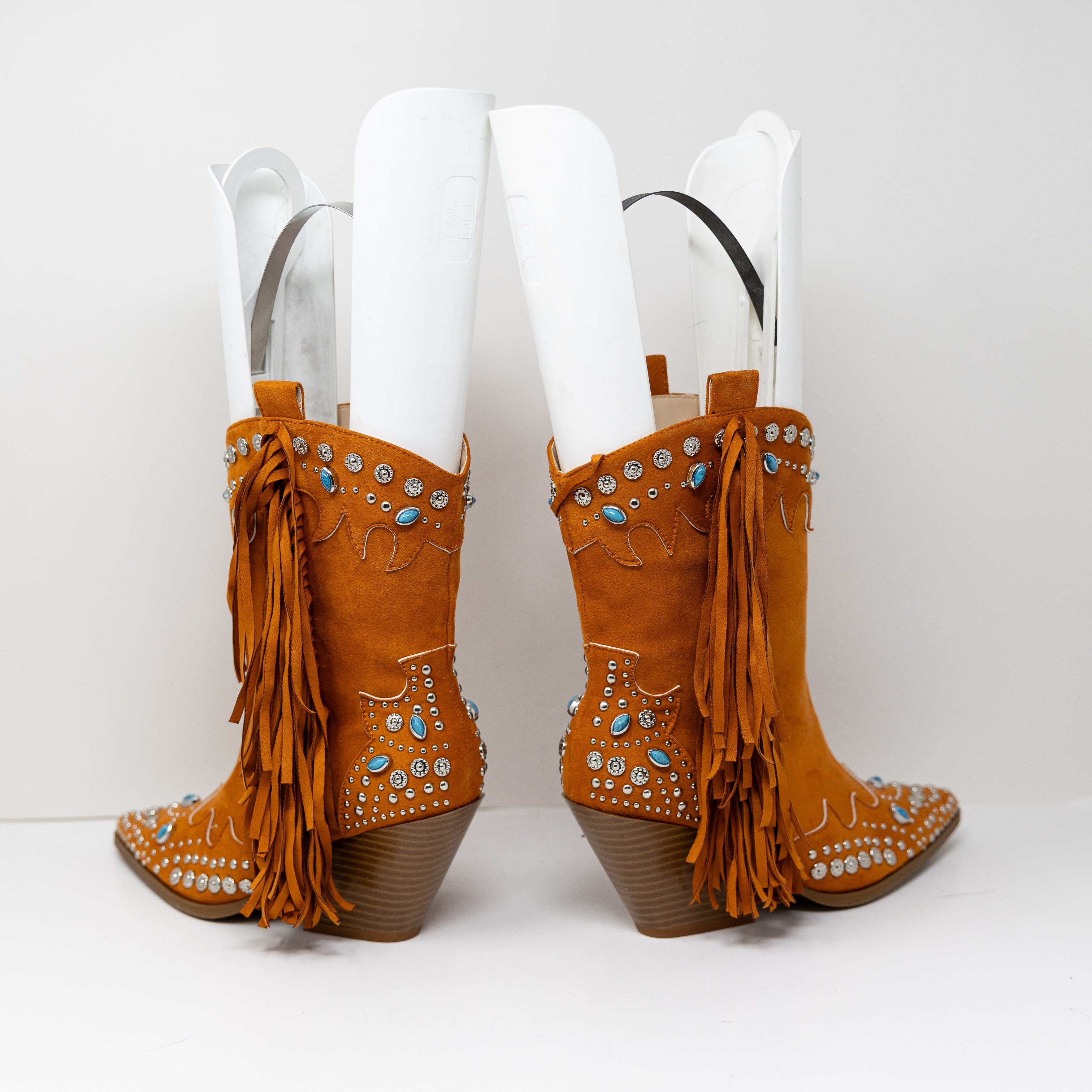 NEW Azalea Wang Anorak Faux Vegan Suede Fringe Embellished Western Booties Shoes
