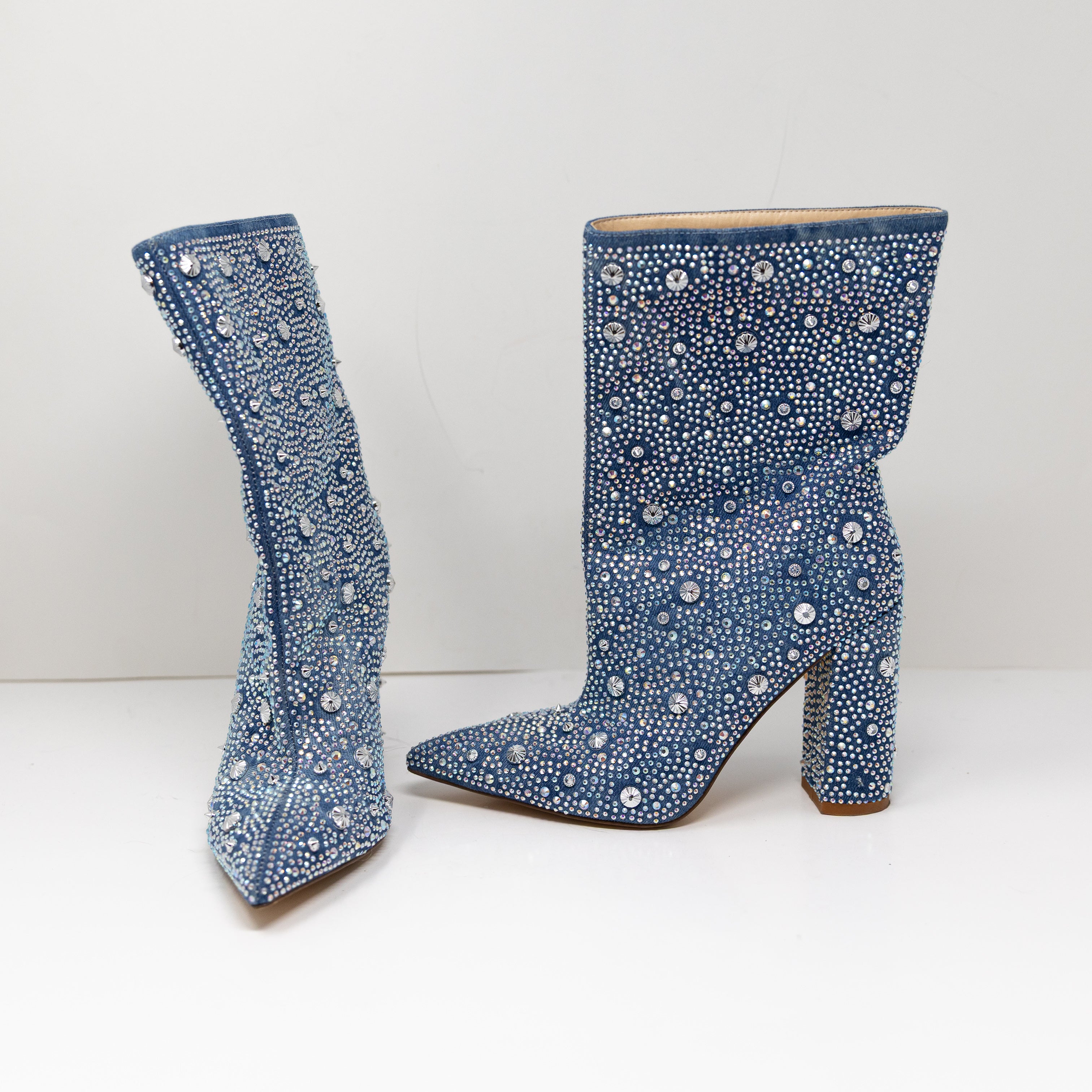 Azalea Wang Admiral Pointed Toe Rhinestone Crystal Studded Embellished Booties 6