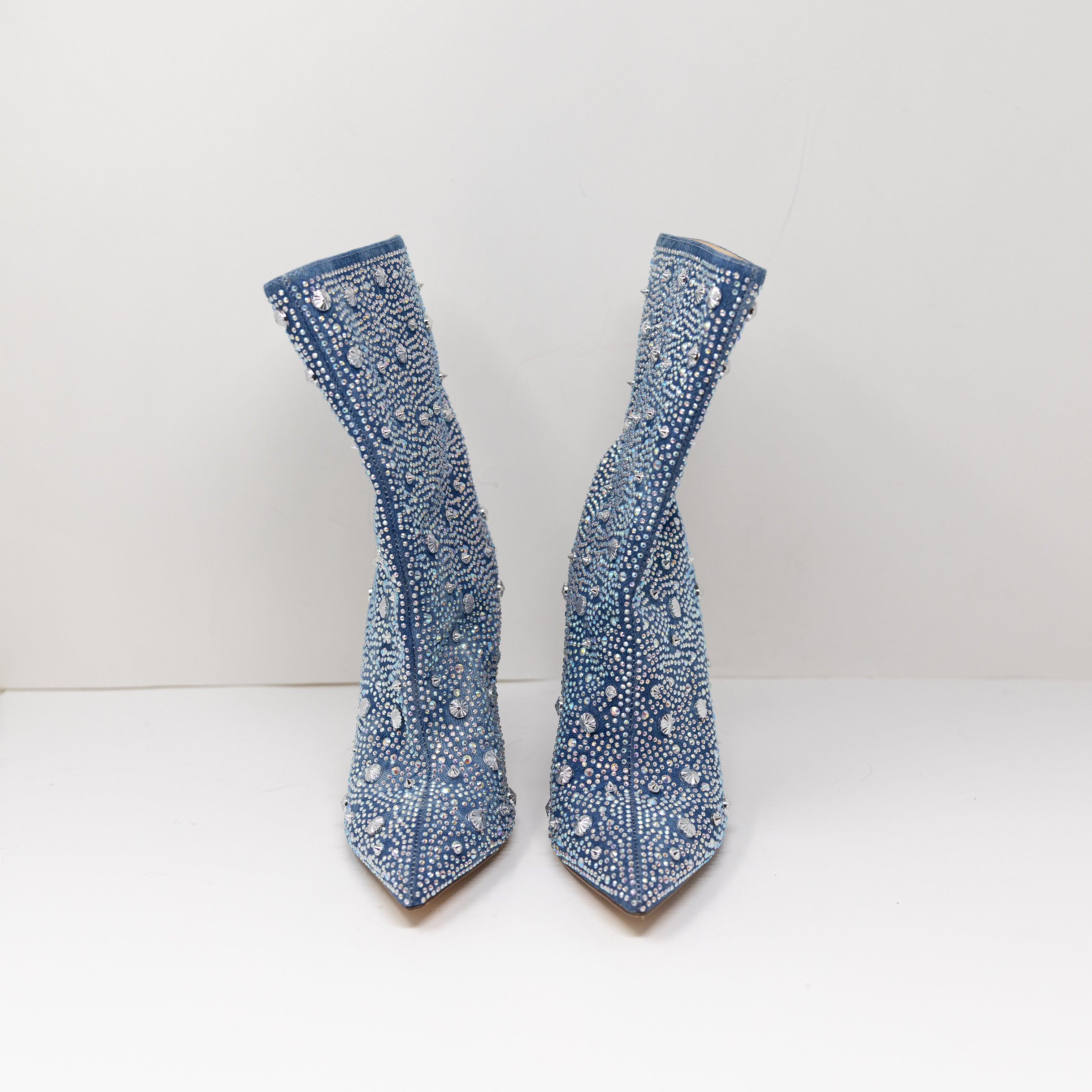Azalea Wang Admiral Pointed Toe Rhinestone Crystal Studded Embellished Booties 6