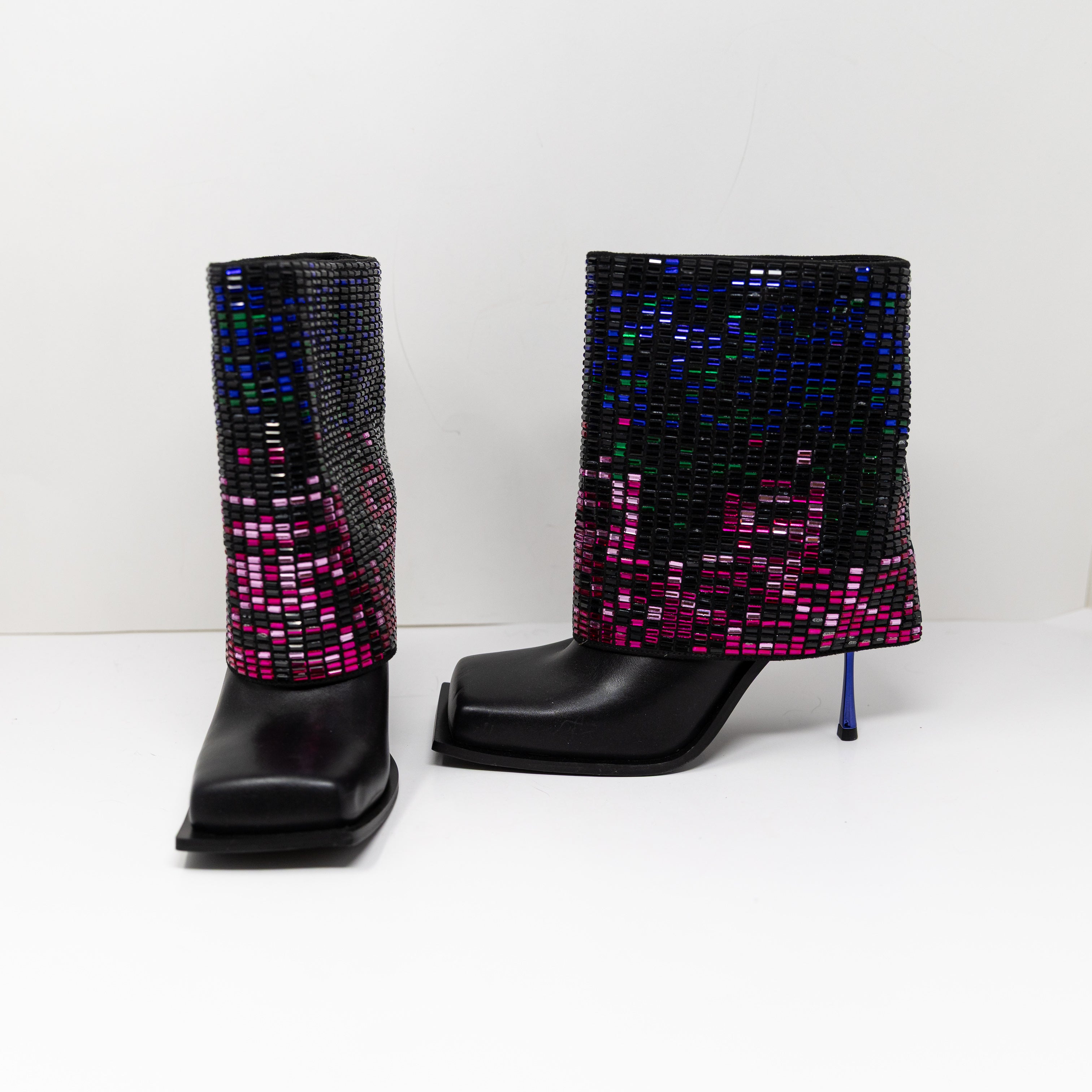 Azalea Wang Vollmer Rainbow Rhinestone Crystal Jewel Foldover Booties Shoes 7
