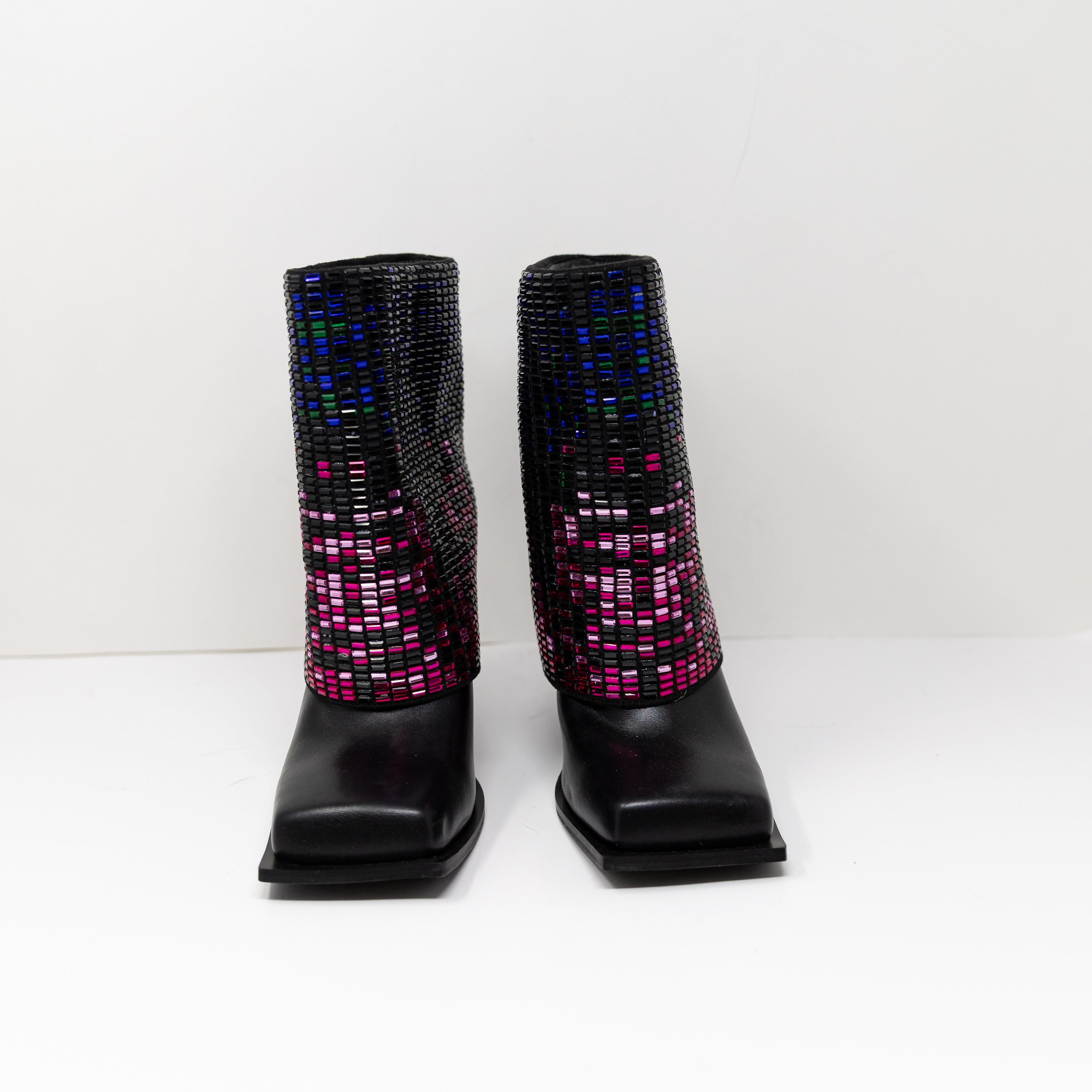 Azalea Wang Vollmer Rainbow Rhinestone Crystal Jewel Foldover Booties Shoes 7