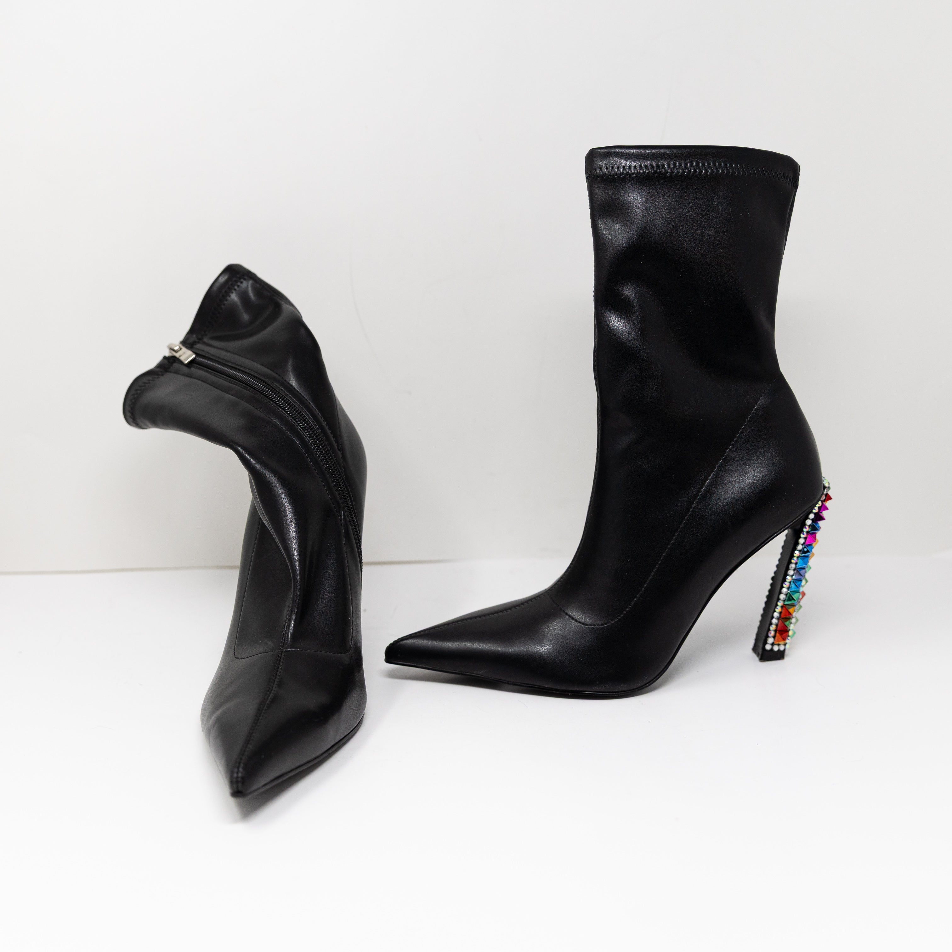 Azalea Wang Gryffon Black Multi Studded Rhinestone Embellished Stiletto Booties