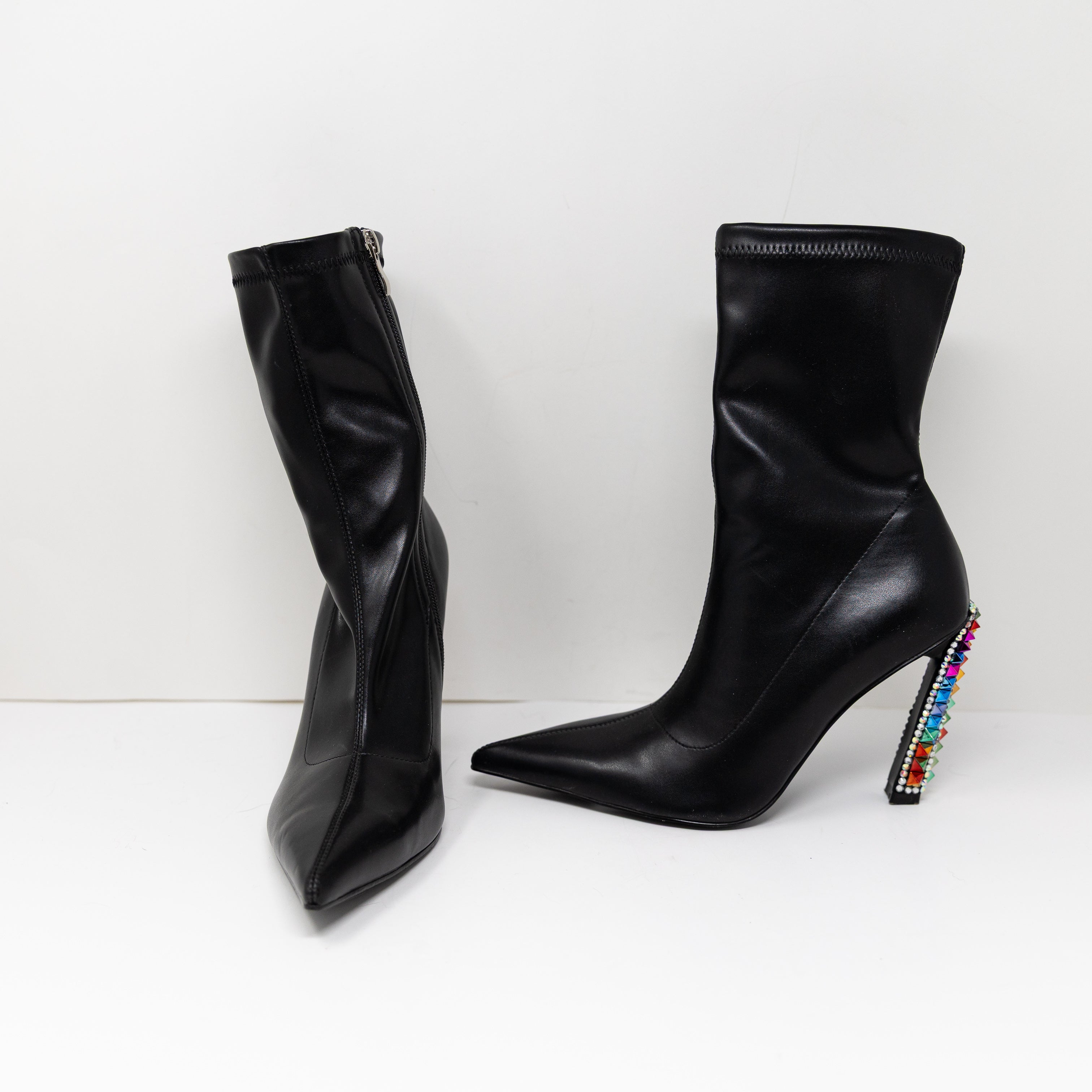 Azalea Wang Gryffon Black Multi Studded Rhinestone Embellished Stiletto Booties
