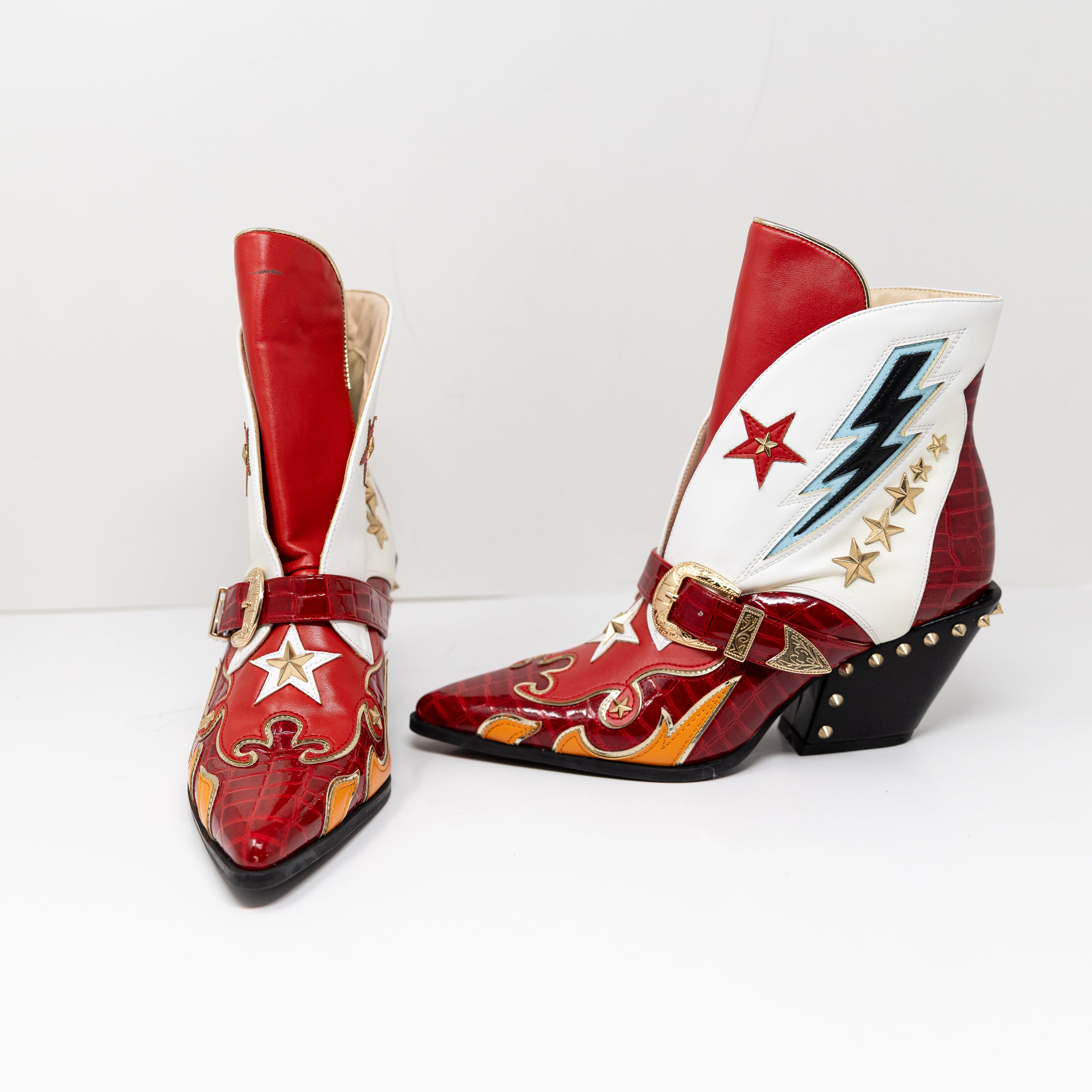 NEW Azalea Wang Channing Faux Vegan Leather Multi Color Western Booties Shoes 7