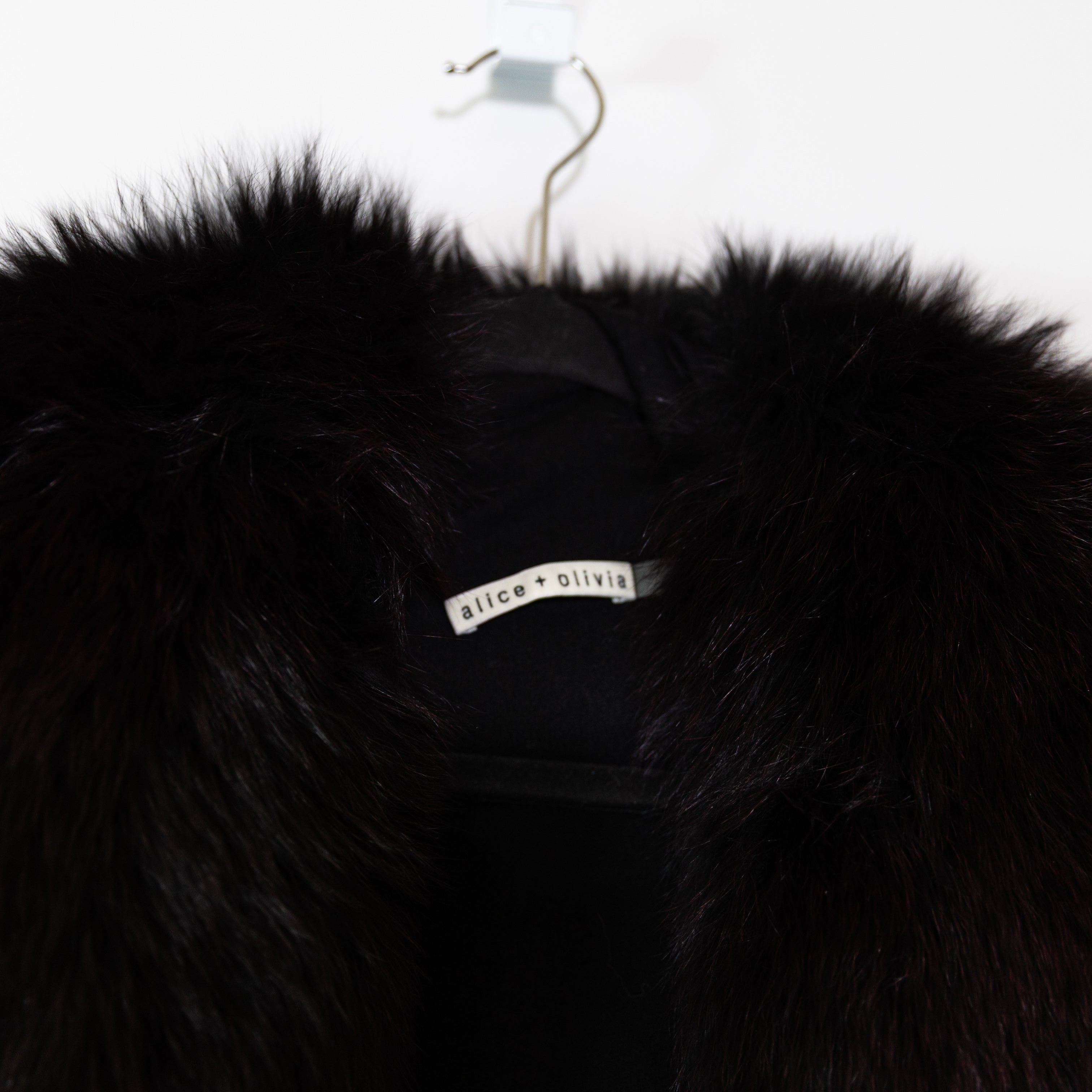 Alice And Olivia Wool Cashmere Knit Dyed Blue Fox Fur Open Cardigan Sweater M
