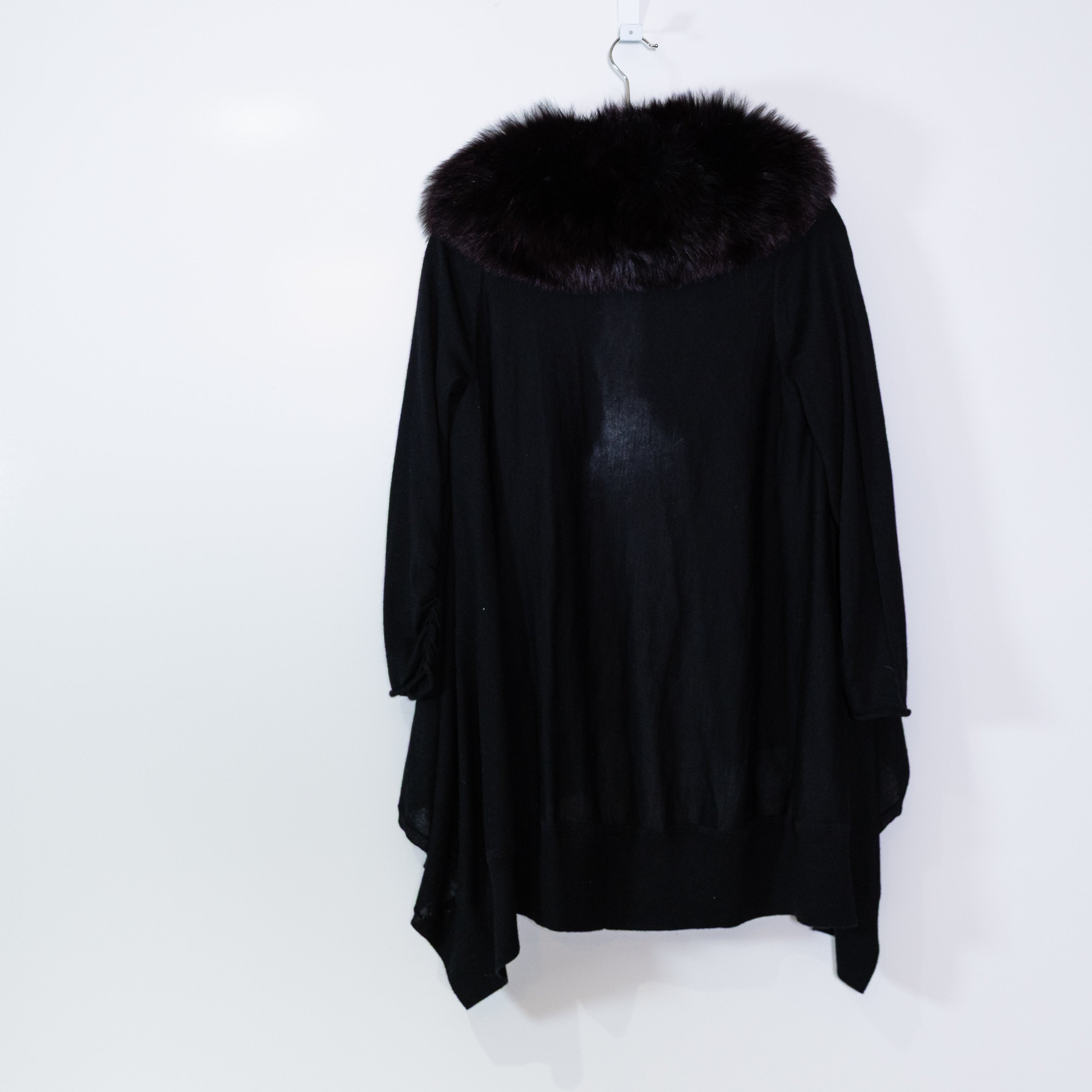 Alice And Olivia Wool Cashmere Knit Dyed Blue Fox Fur Open Cardigan Sweater M