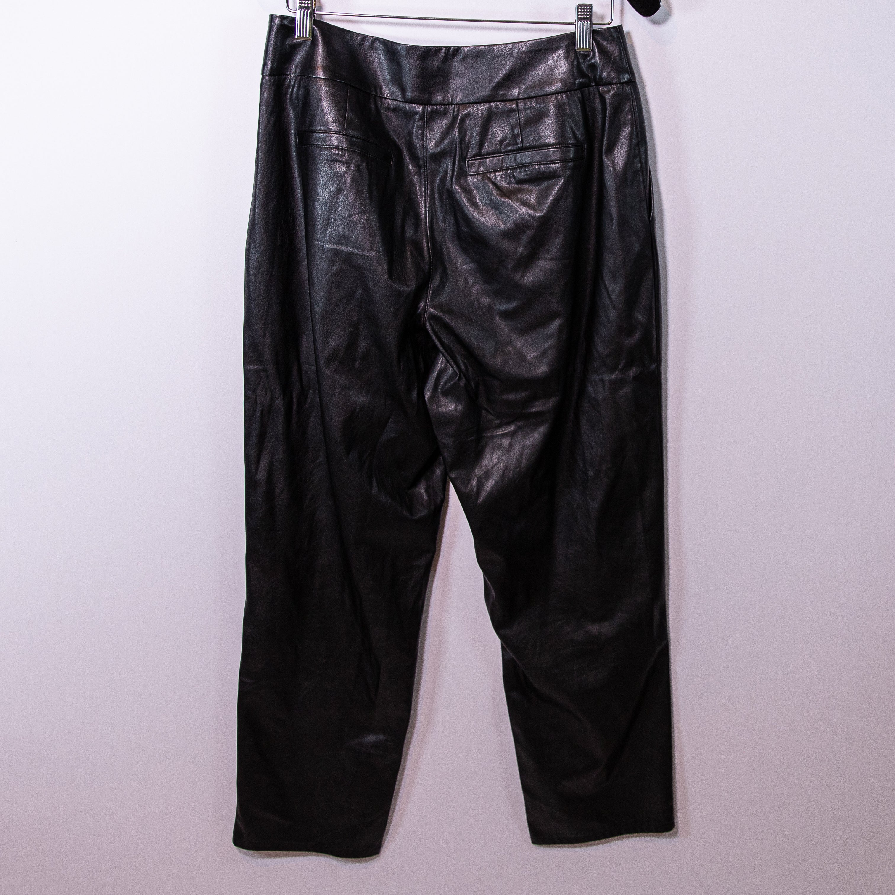 Paige Jazz Faux Vegan Leather Tapered Leg Mid Rise Ankle Crop Pants Black 8