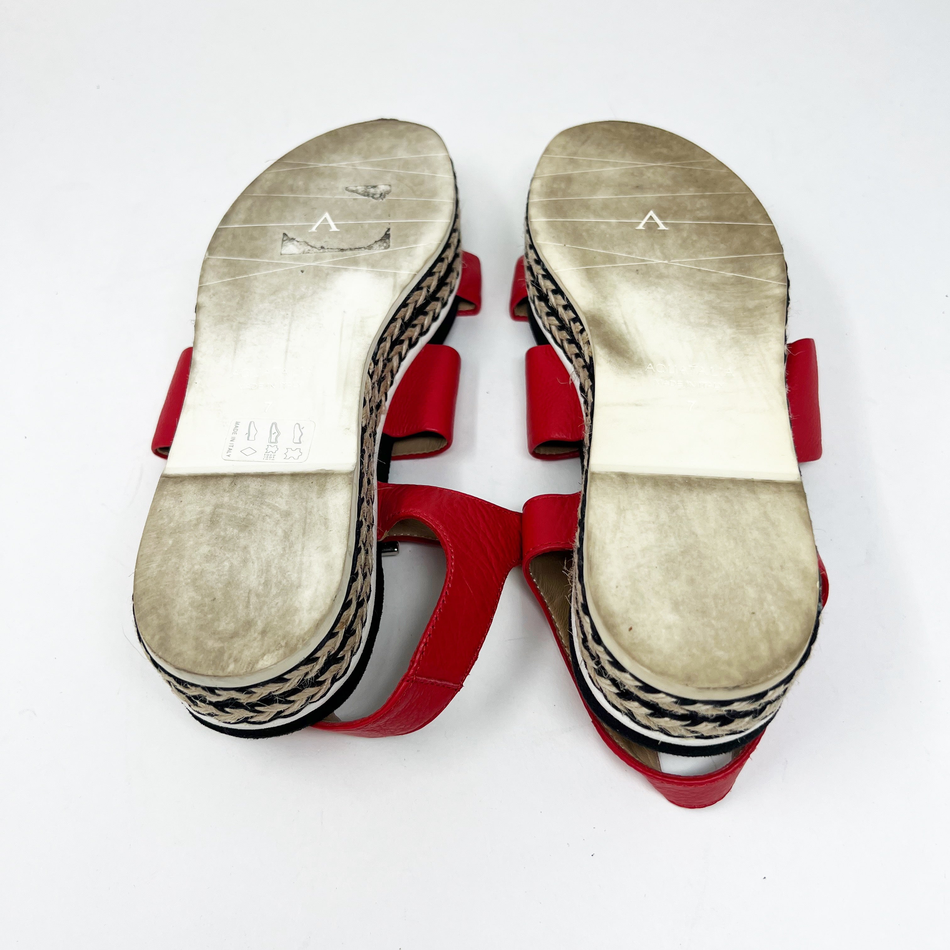 Aquatalia Made In Italy Genuine Leather Strappy Woven Platform Sandals Shoes 7