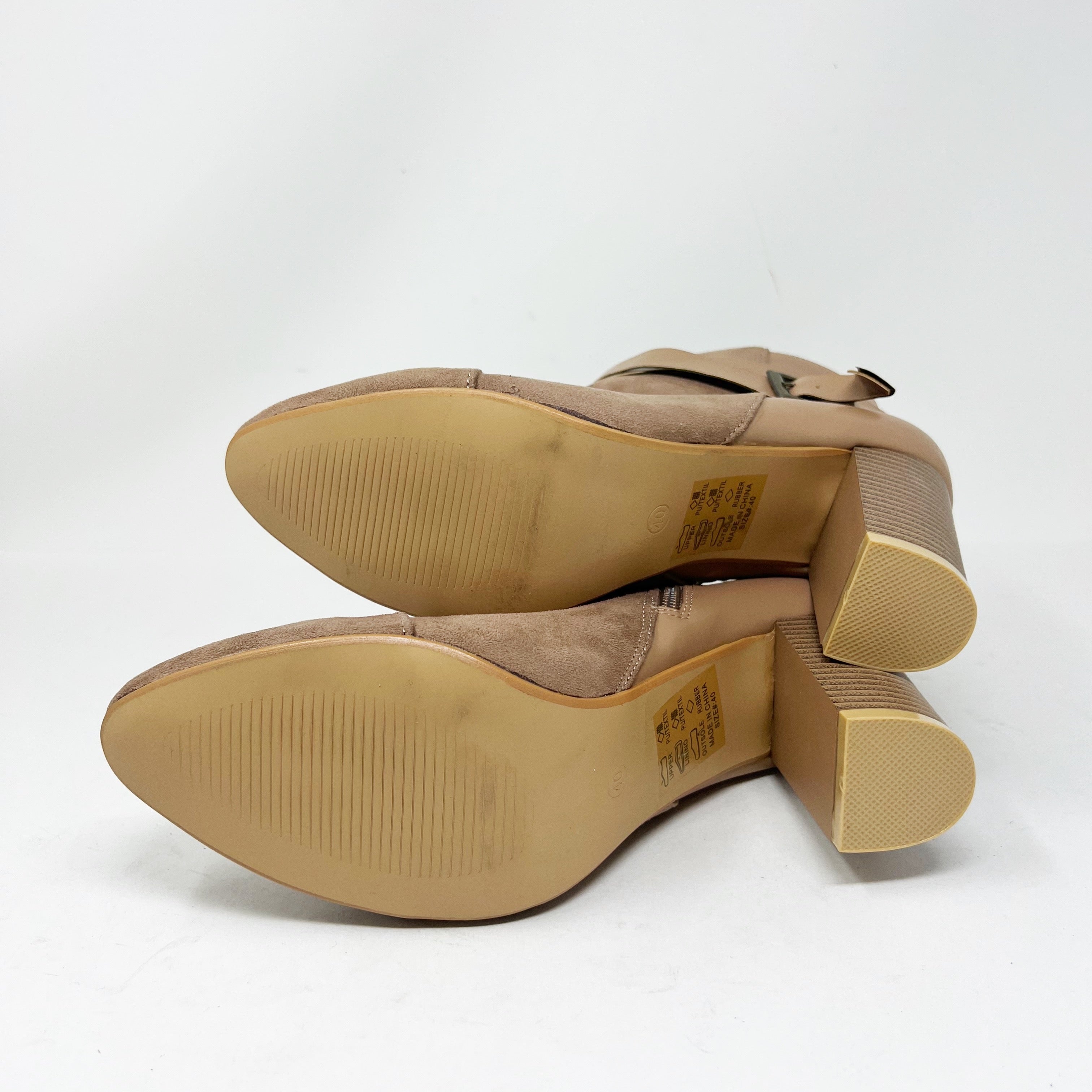 NEW Faux Vegan Suede Leather Stacked Wood Heel Ankle Wrap Strap Booties Shoes 10