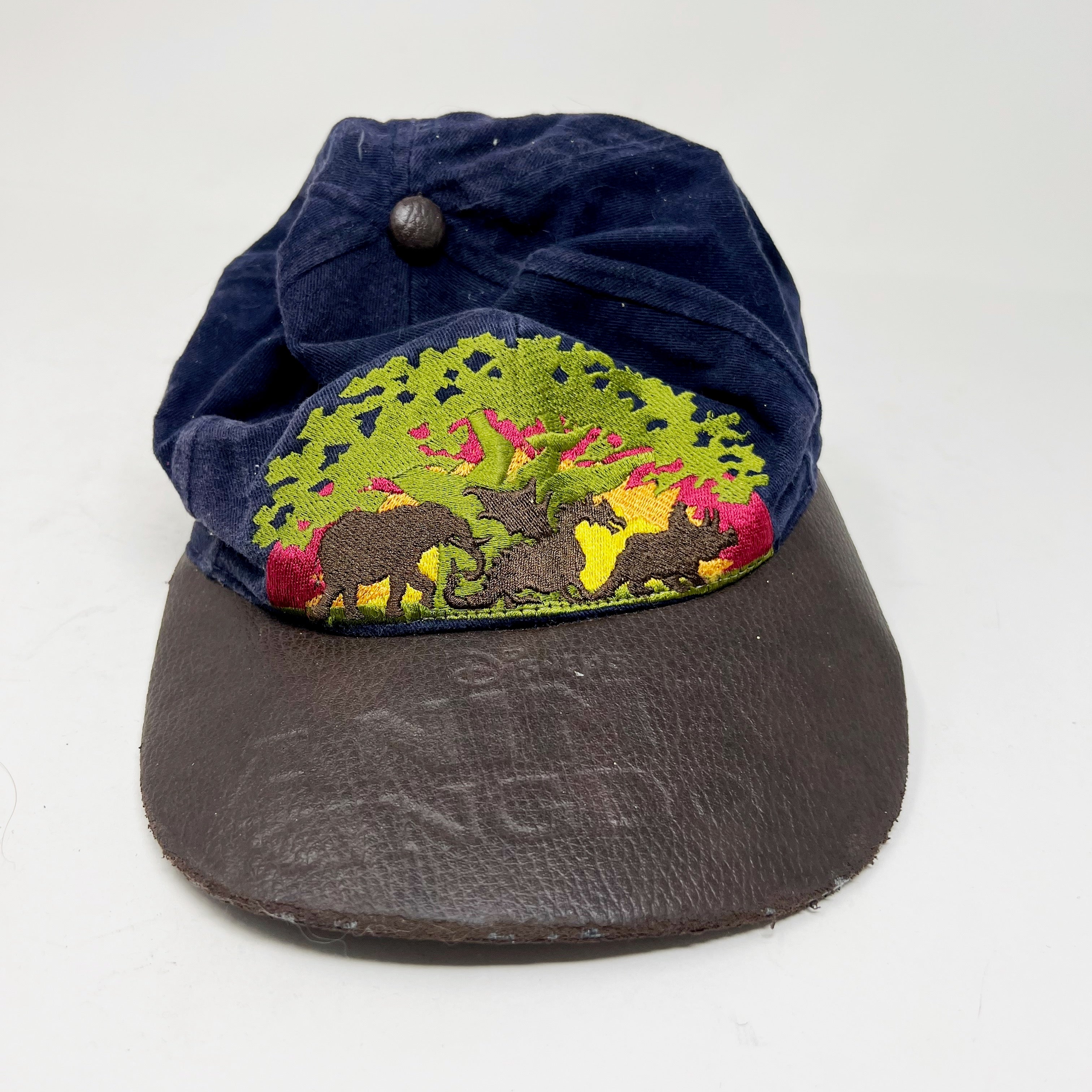 Walt Disney World Animal Kingdom Vintage Logo Embroidered Leather Fabric Hat OS