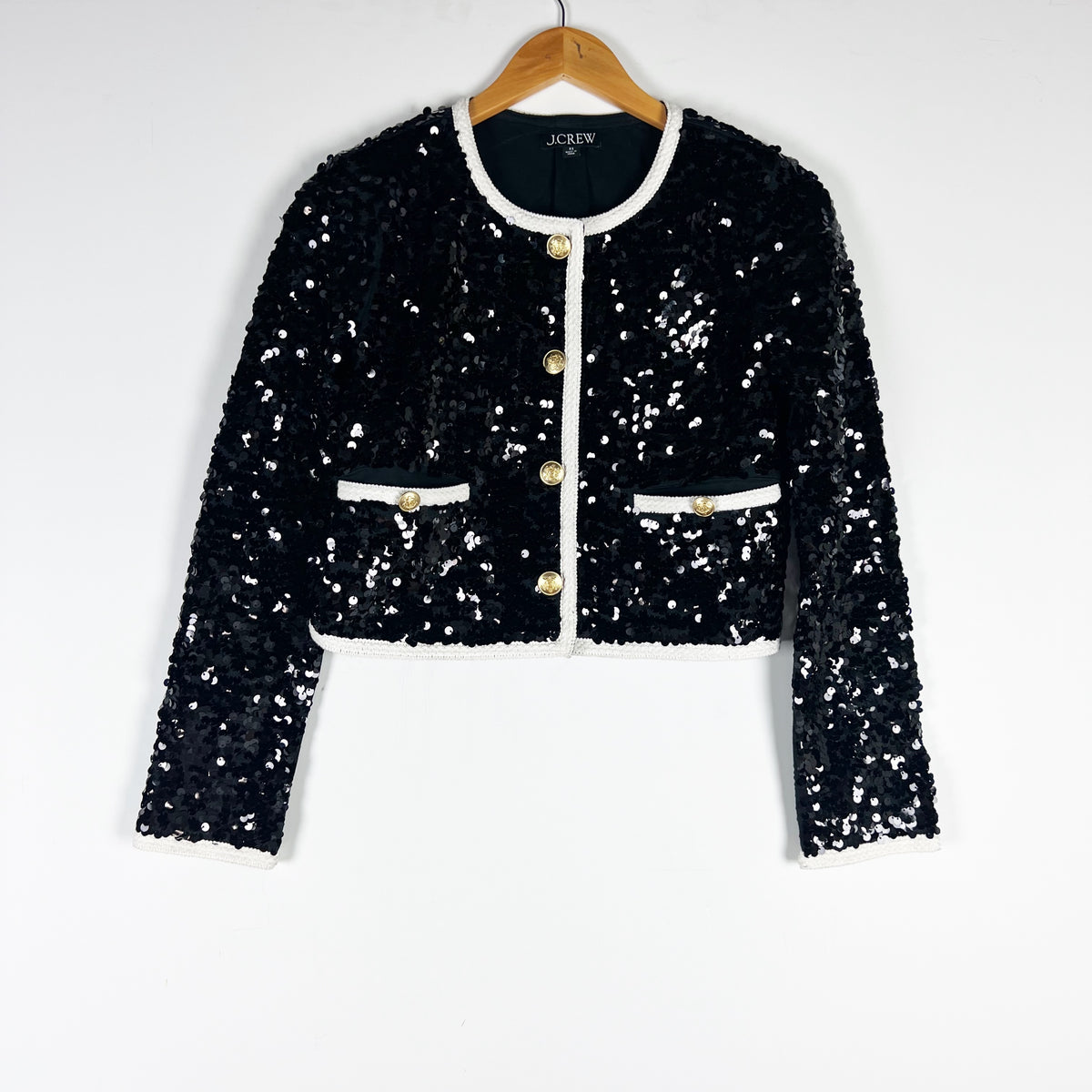 J. Crew Mariner Jersey Lady Sequin Sparkle Embellished Jacket Cardigan Black XS