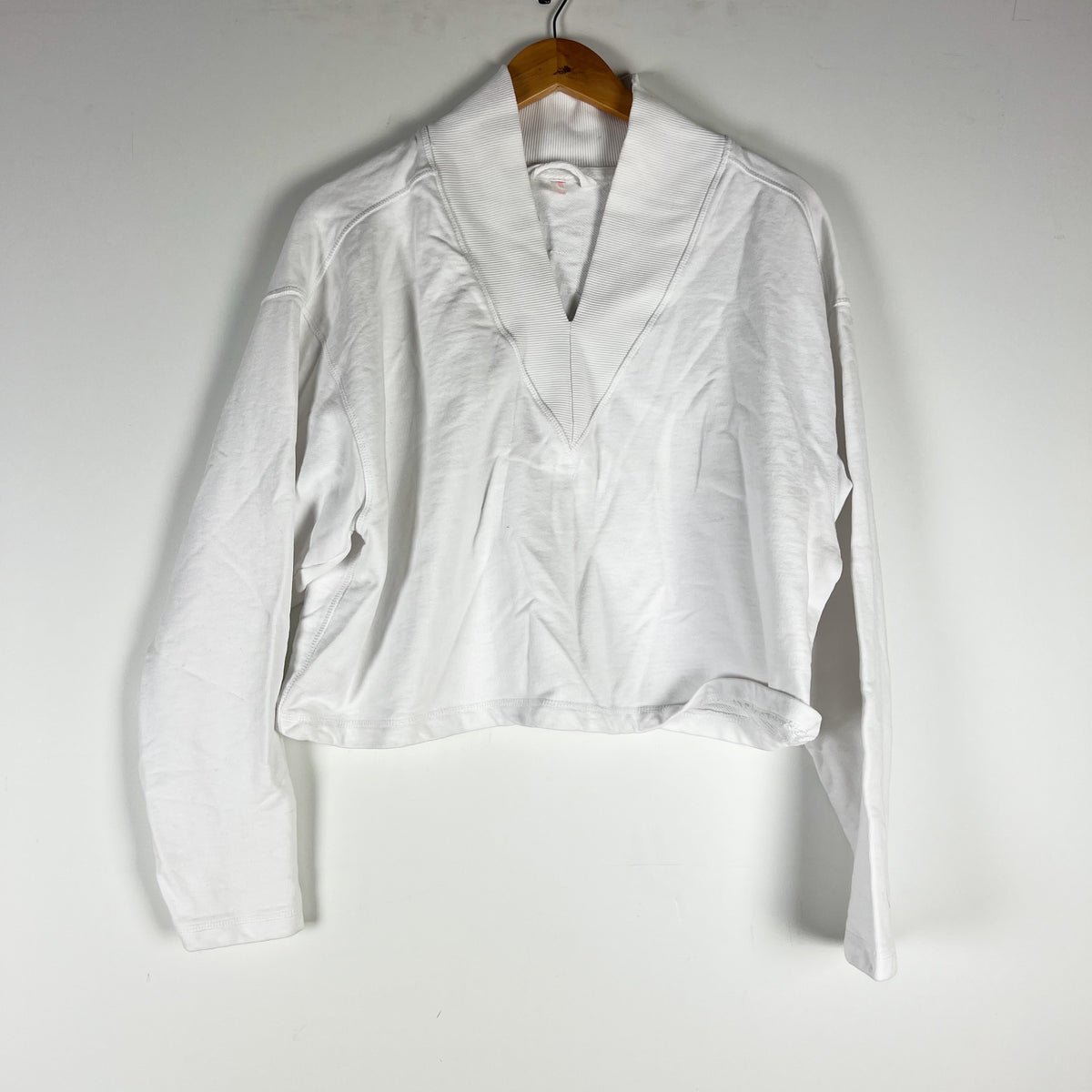Free People x FP Movement Cotton Terry V Neck Long Sleeve Pullover Sweater White