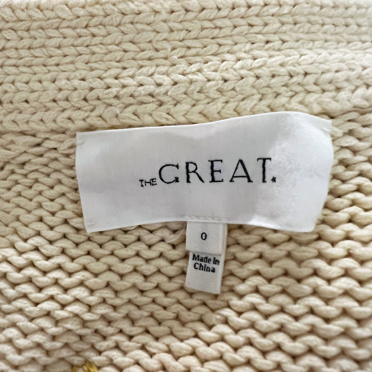 The Great. The Charm Lucky Cotton Blend Knit Embroidered Cardigan Sweater 0