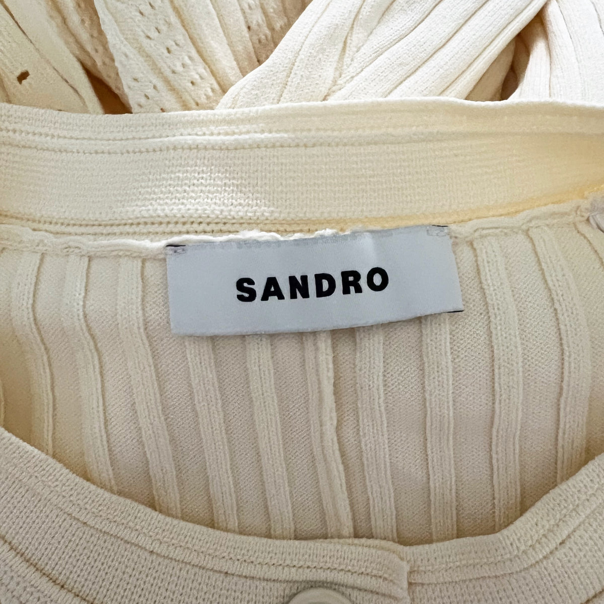 NEW Sandro Mixed Media Button Front Sweater Knit Stretch Midi Dress Ecru 38