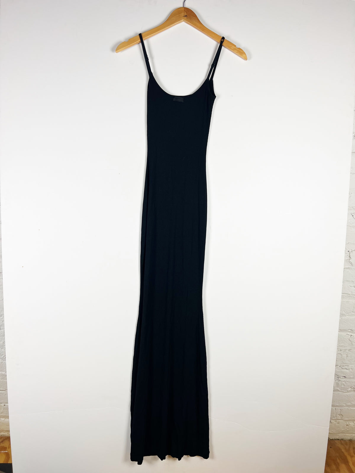Skims Women's Soft Lounge Long Slip Ribbed Knit Stretch Dress Onyx Black XS