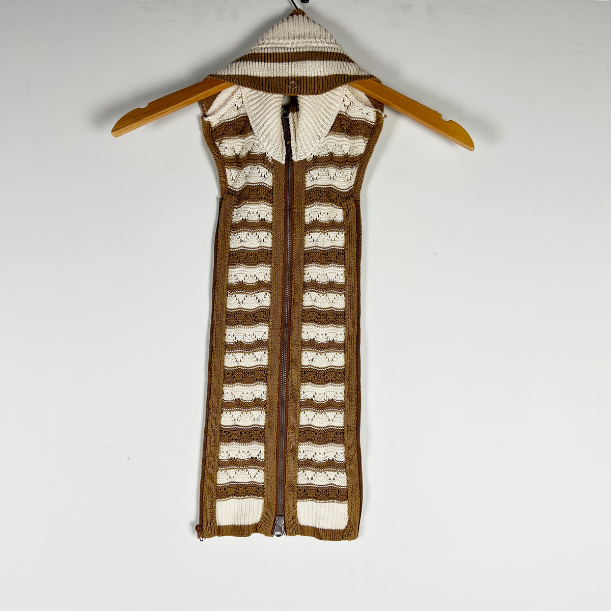 Veronica Beard Dickey Cotton Blend Chunky Knit Full Zip Insert Brown Ivory
