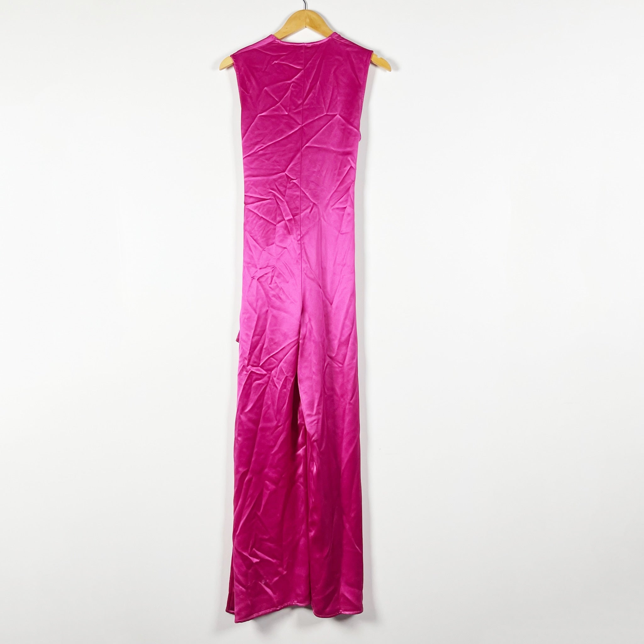 NEW Nonchalant Label Jana Hot Pink Satin Bow Tie Waist Sleeveless Jumpsuit Small