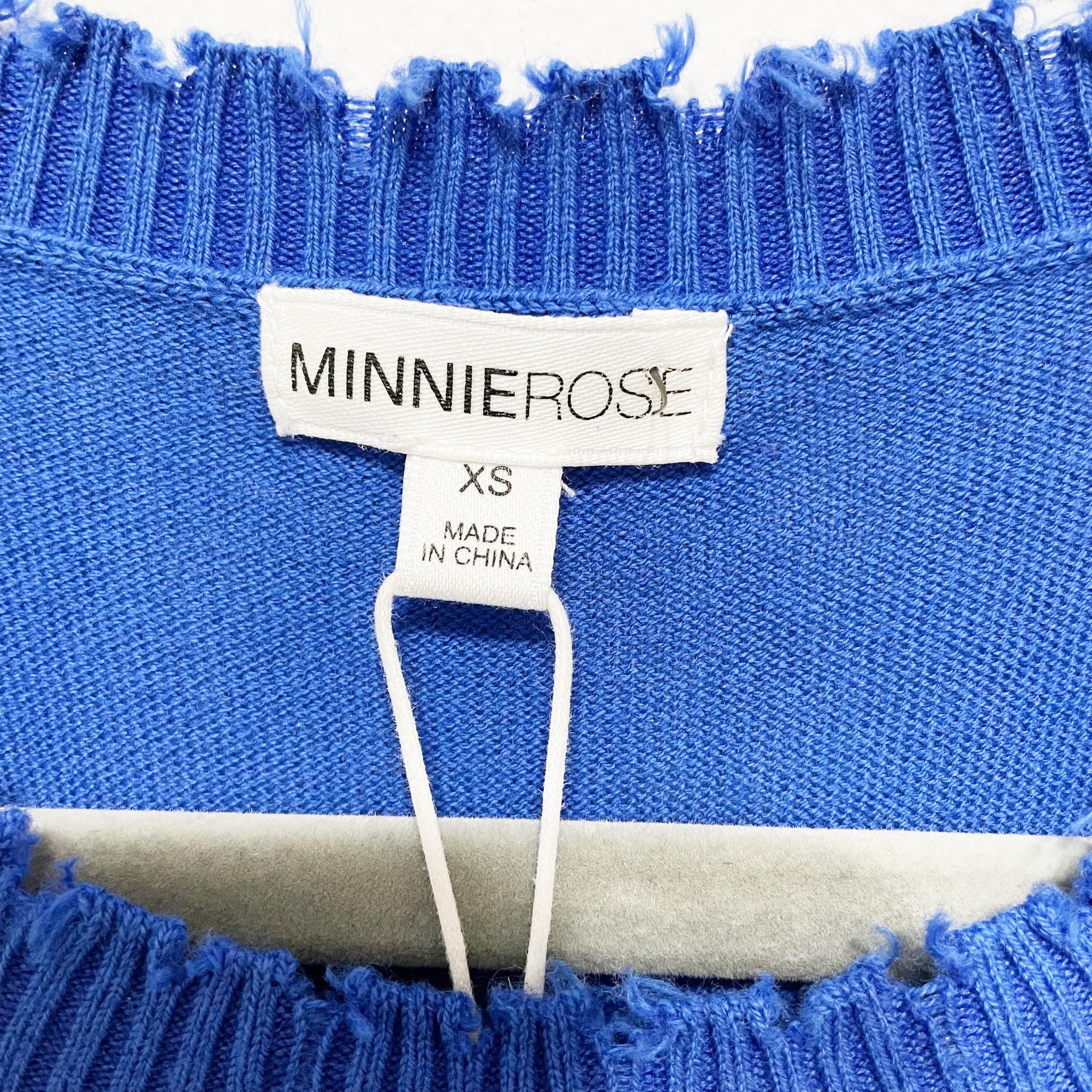 NEW Minnie Rose Cotton Cashmere Knit Stretch Frayed Hem Tank Sweater Dress Blue