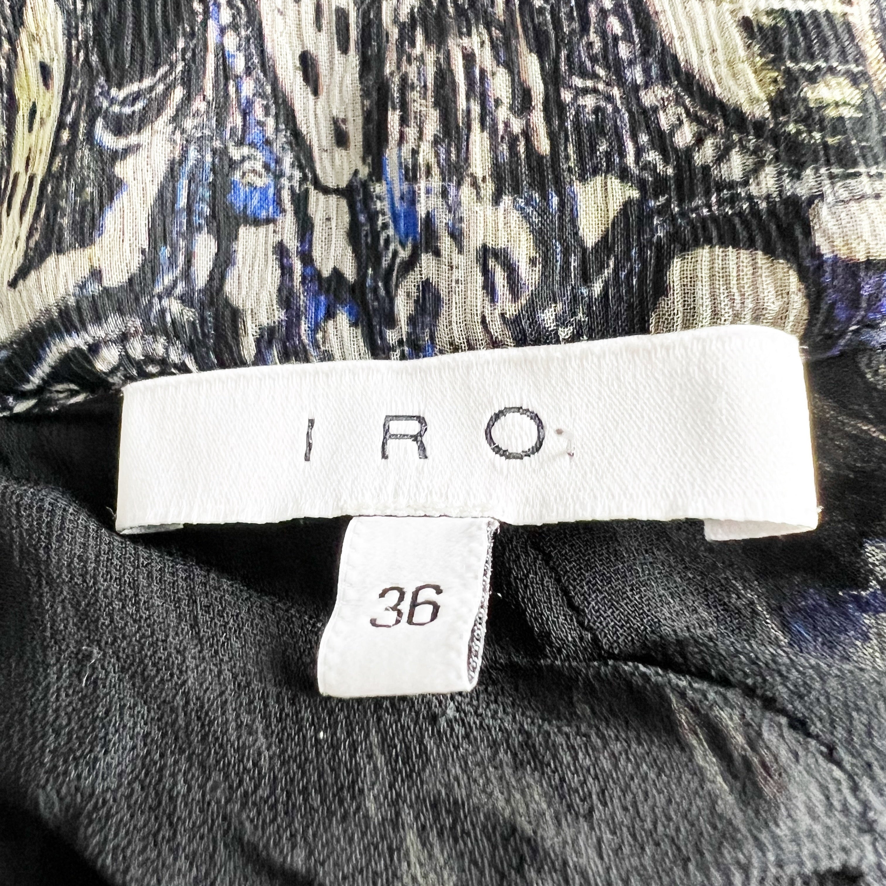 IRO Gixie Black Gray Abstract Print Pattern Chiffon Wide Leg Trouser Pants 36