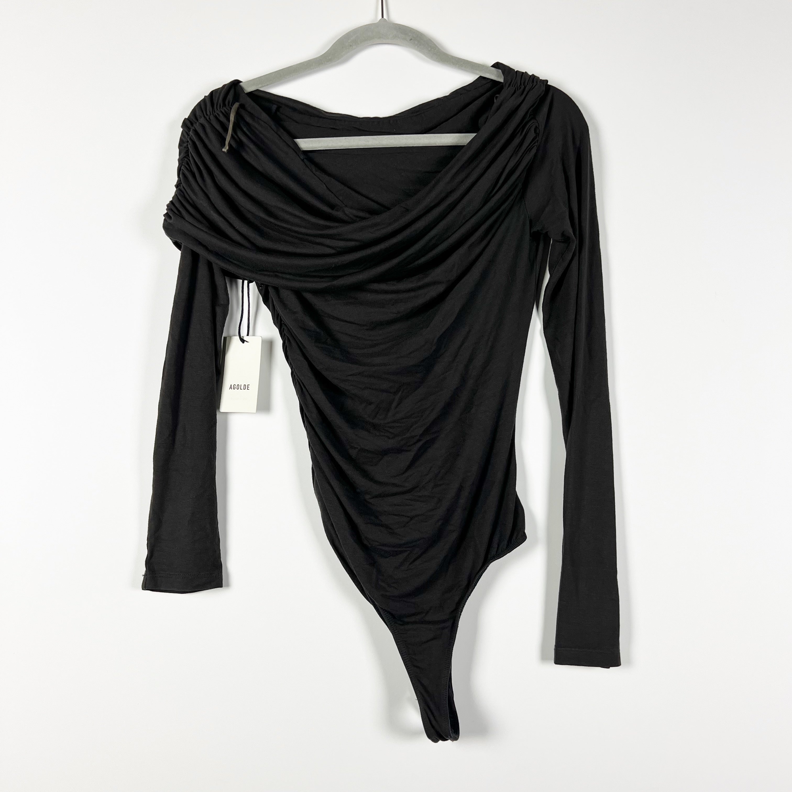 NEW Agolde Kira Assymetric Shoulder Ruched Long Sleeve One Piece Bodysuit Jasper