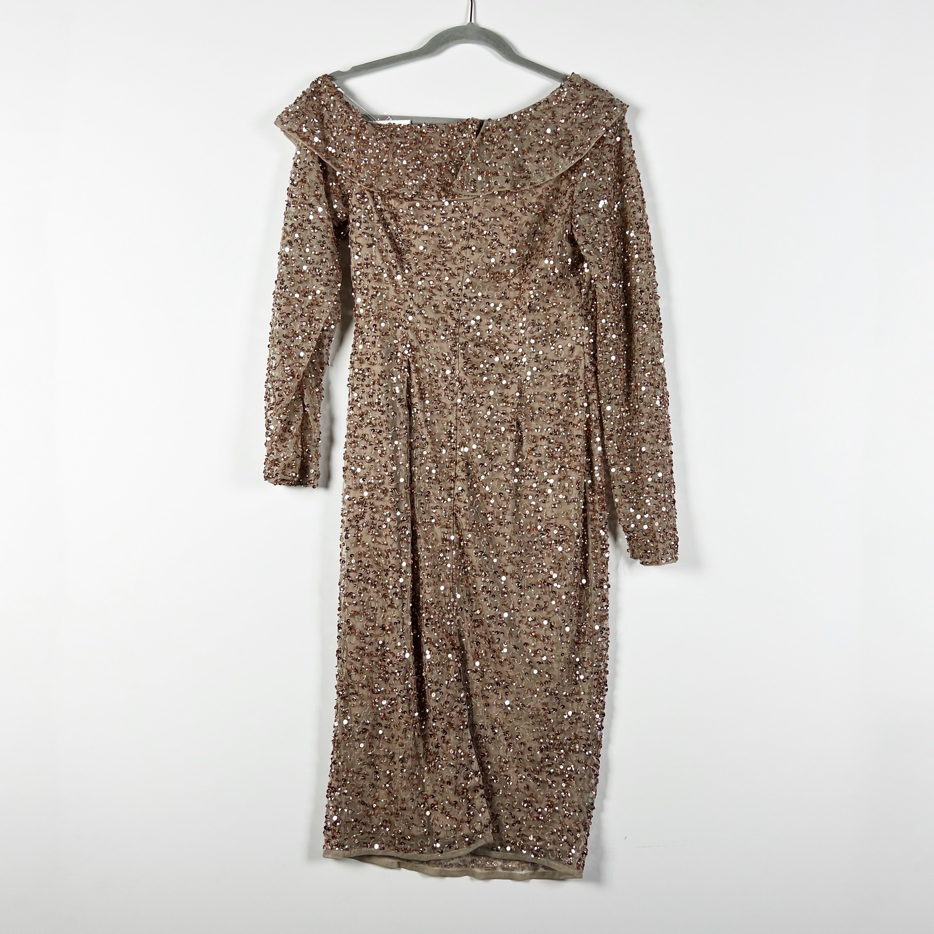 NEW Mac Duggal 5595 One Shoulder Knee Length Copped Gold Sequin Party Dress 4