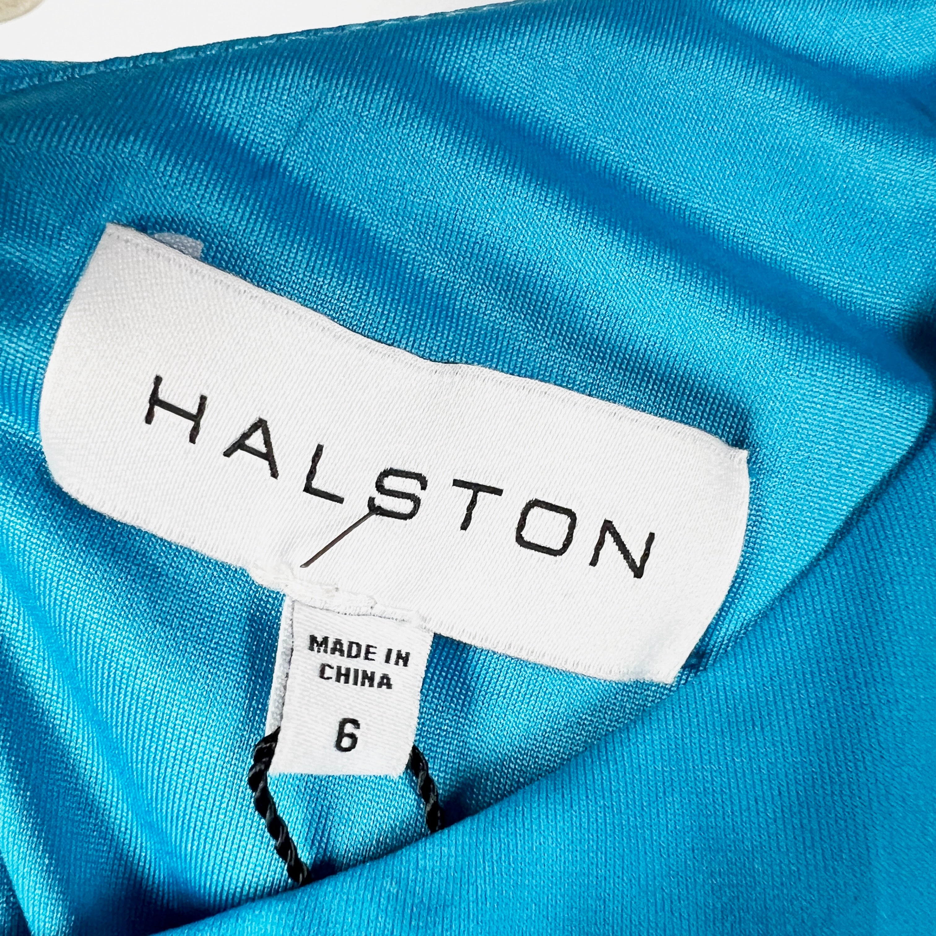 NEW Halston Viviana Ruched One Shoulder Draped Cocktail Party Mini Dress Aqua 6