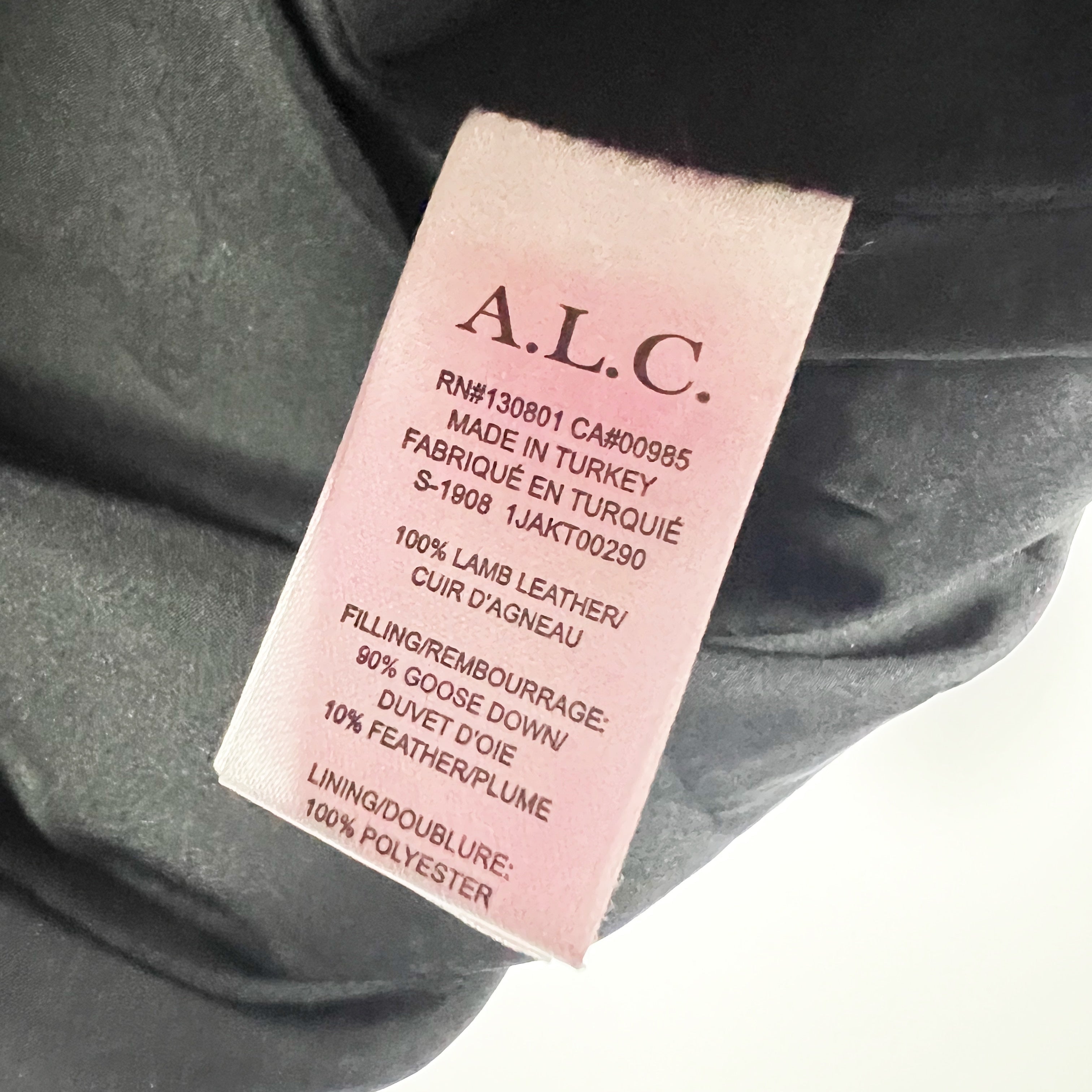 A.L.C. Denver Genuine Leather Quilted Puff Full Zip High Neck Jacket Coat Black