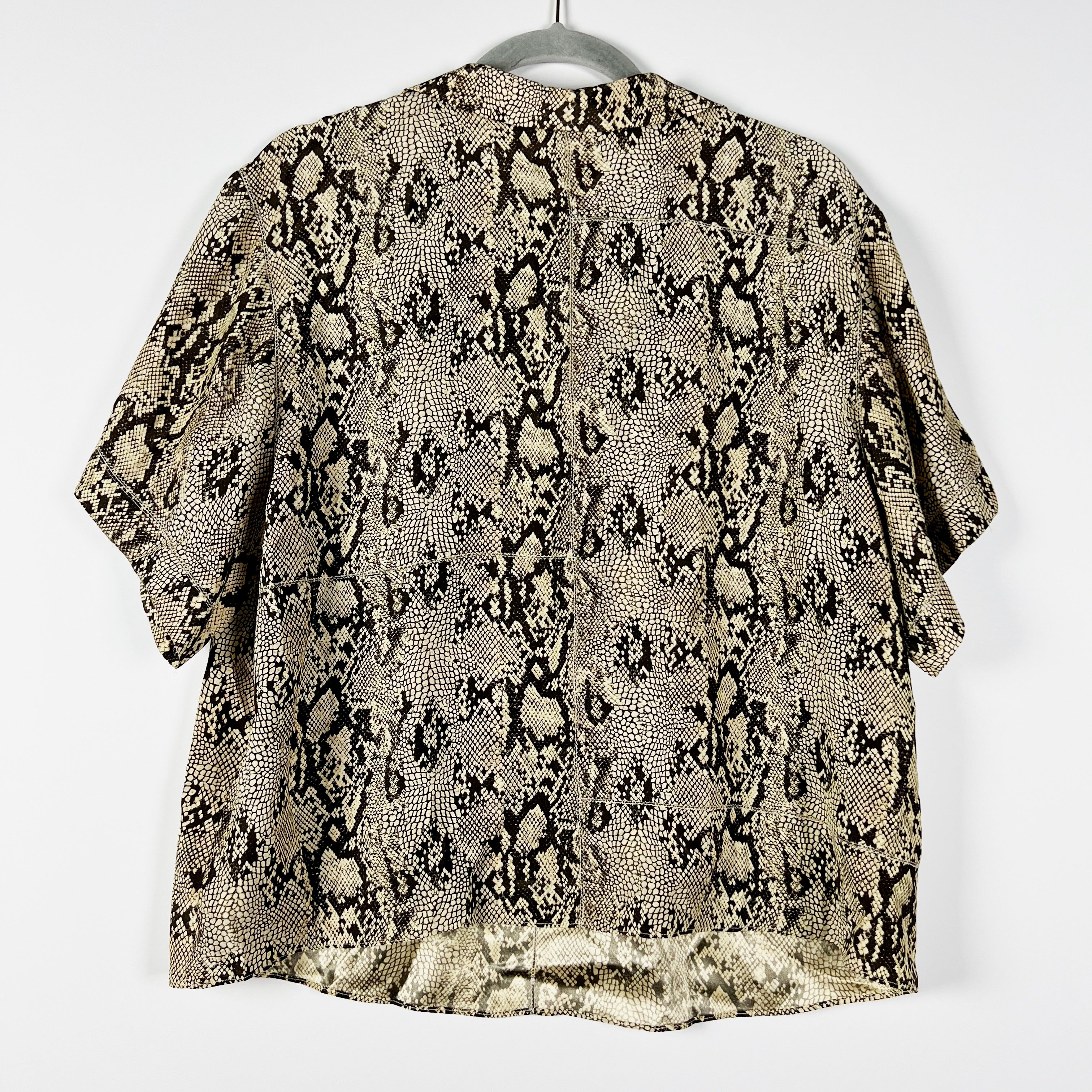 Frame VNeck Ladder Stitch Popover Silk Satin Short Sleeve Snake Python Blouse XL