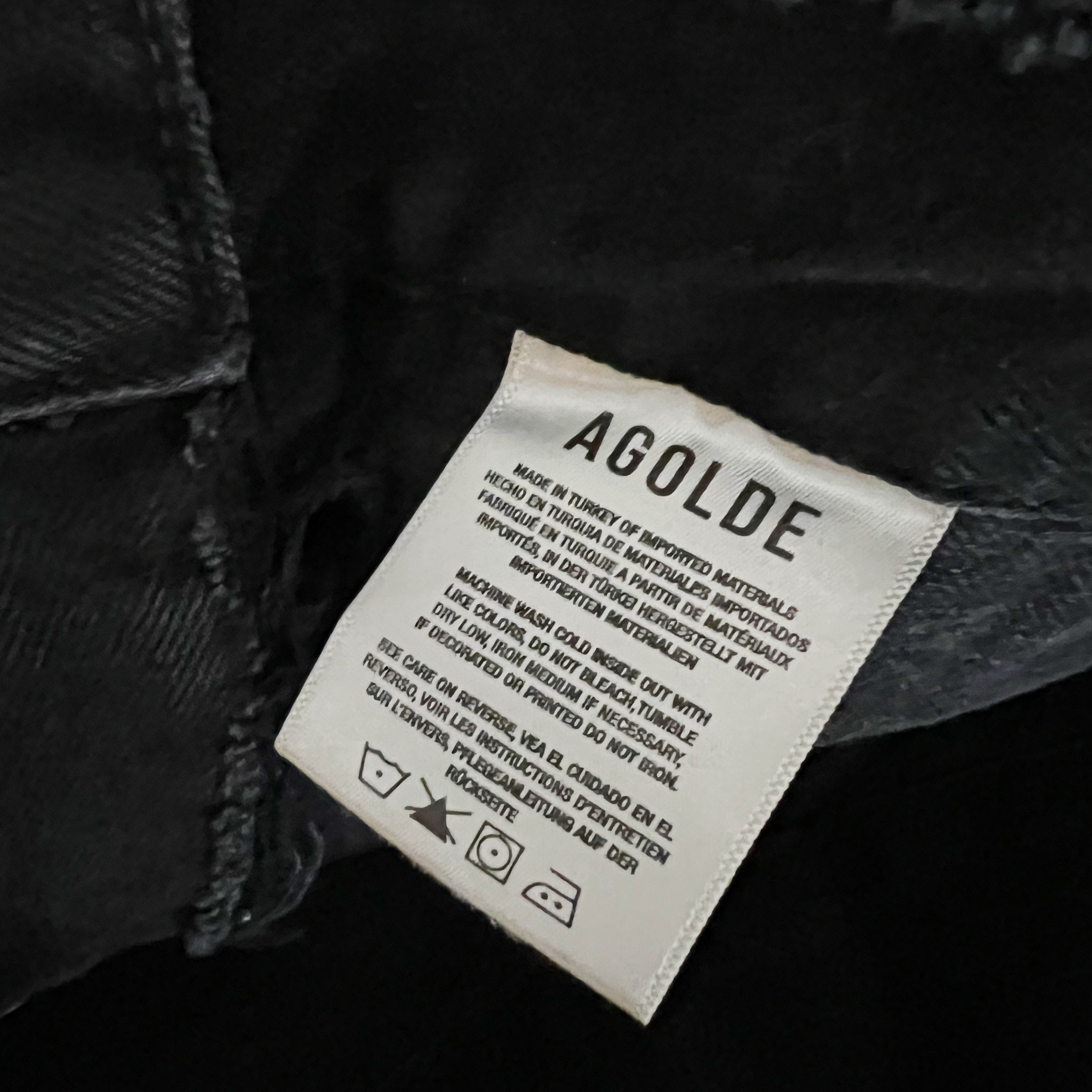 Agolde Shrunken Charli Organic Cotton Distressed Denim Jean Jacket Jagged Black
