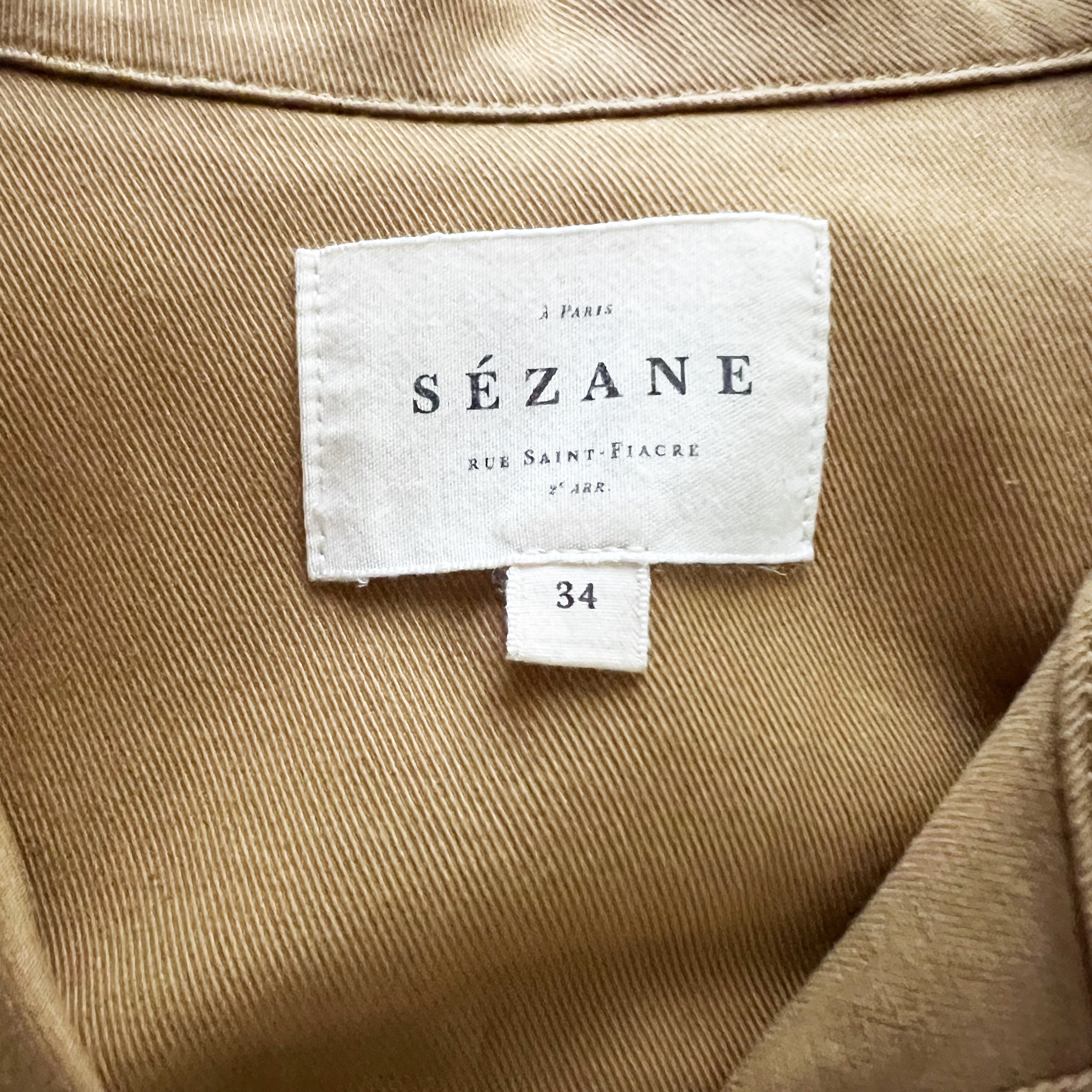 Sezane Manhatt Cotton Stretch Canvas Button Front Full Length Jumpsuit Camel XS