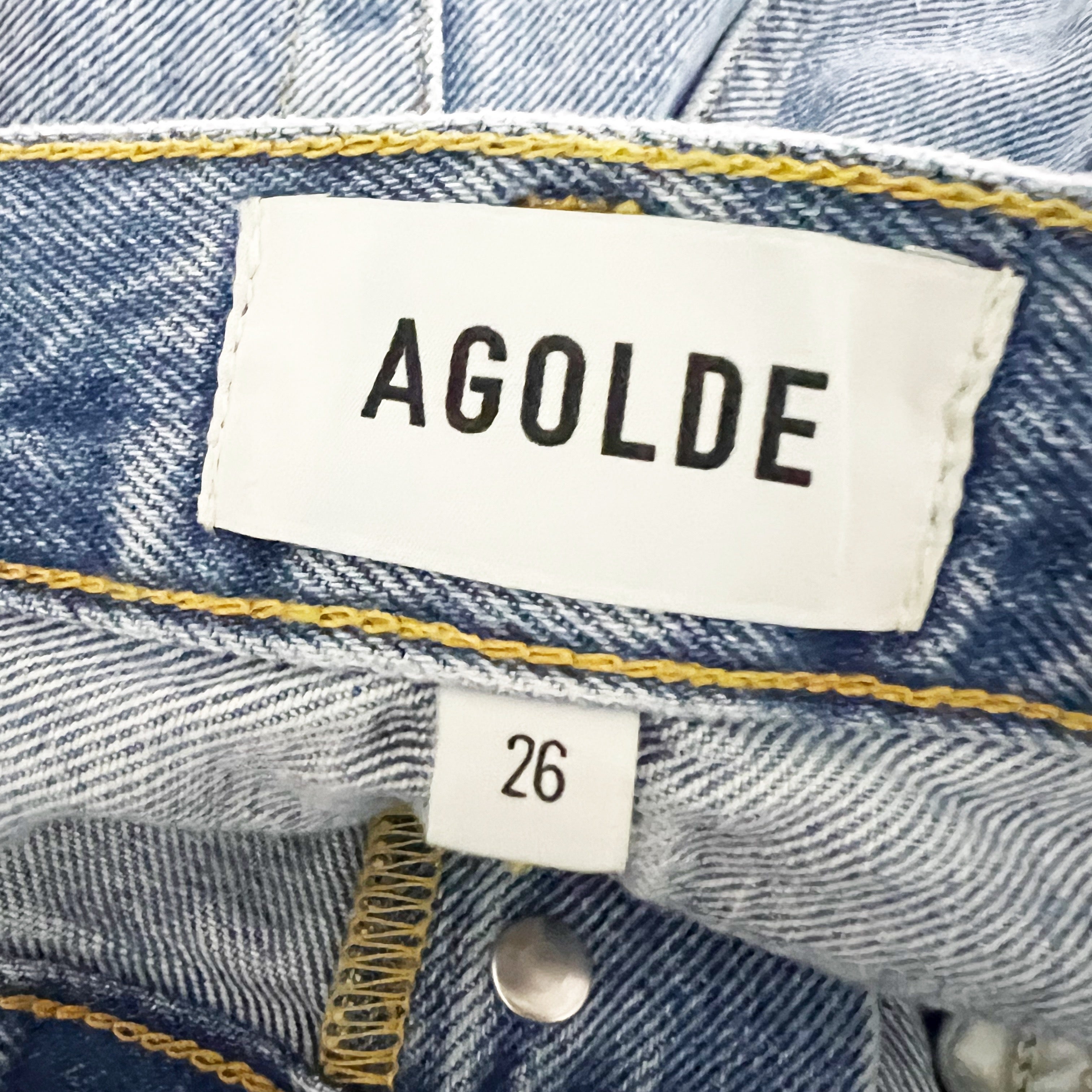 NEW Agolde Parker Long High Rise Cotton Denim Distressed Shorts Swapmeet 26