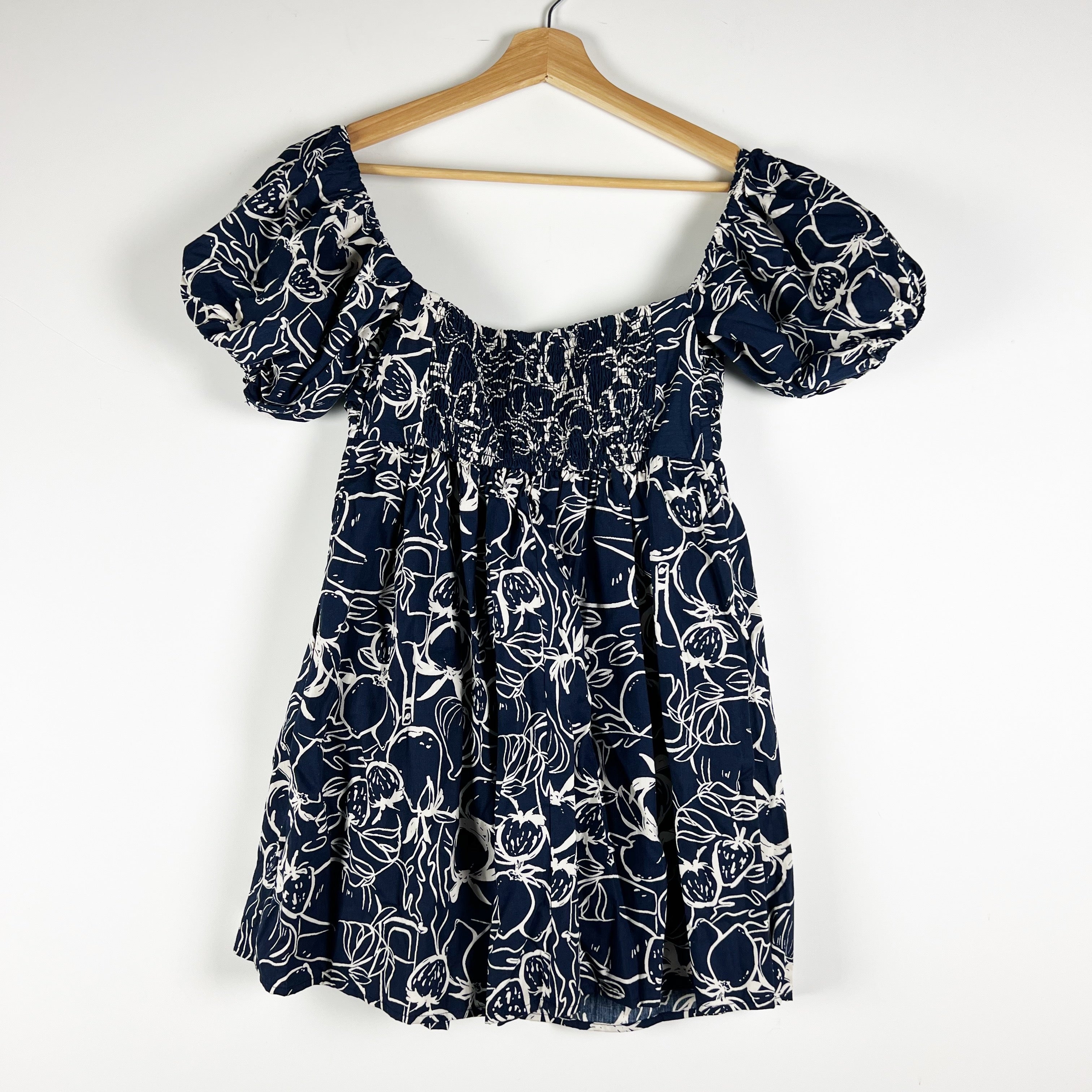 NEW Abercrombie & Fitch Emerson Off The Shoulder Cotton Poplin Midi Dress Navy