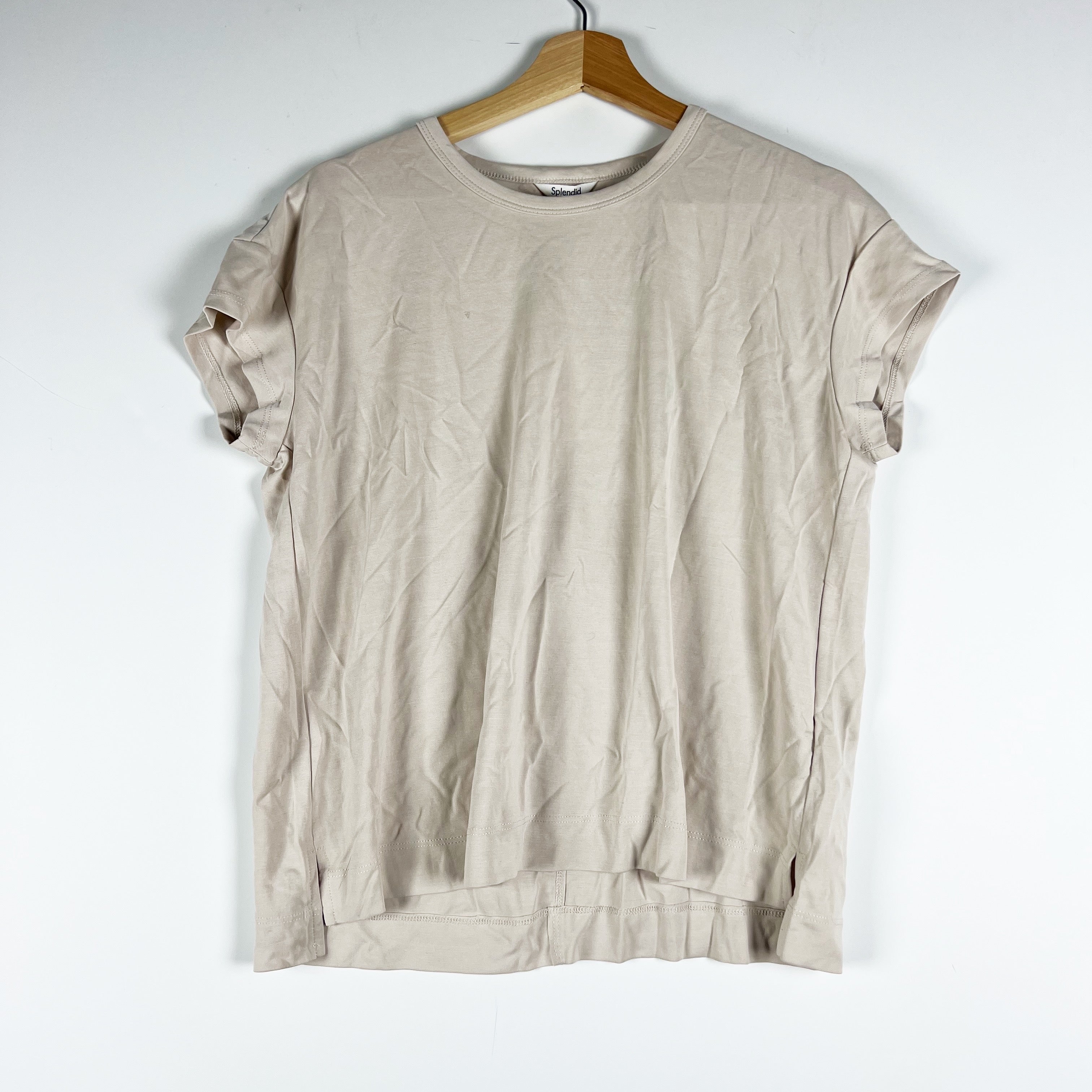 NEW Splendid Women's Giada Crew Neck Short Sleeves Sandwash Tee Shirt Beige S