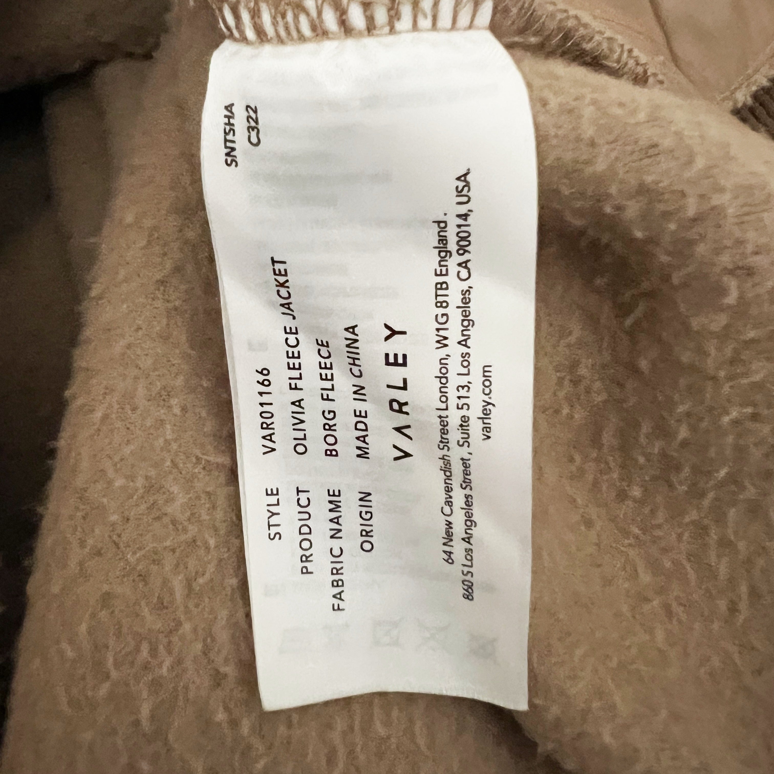 Varley Women's Olivia Borg Fleece Teddy Full Zip Jacket Chanterelle Beige Small