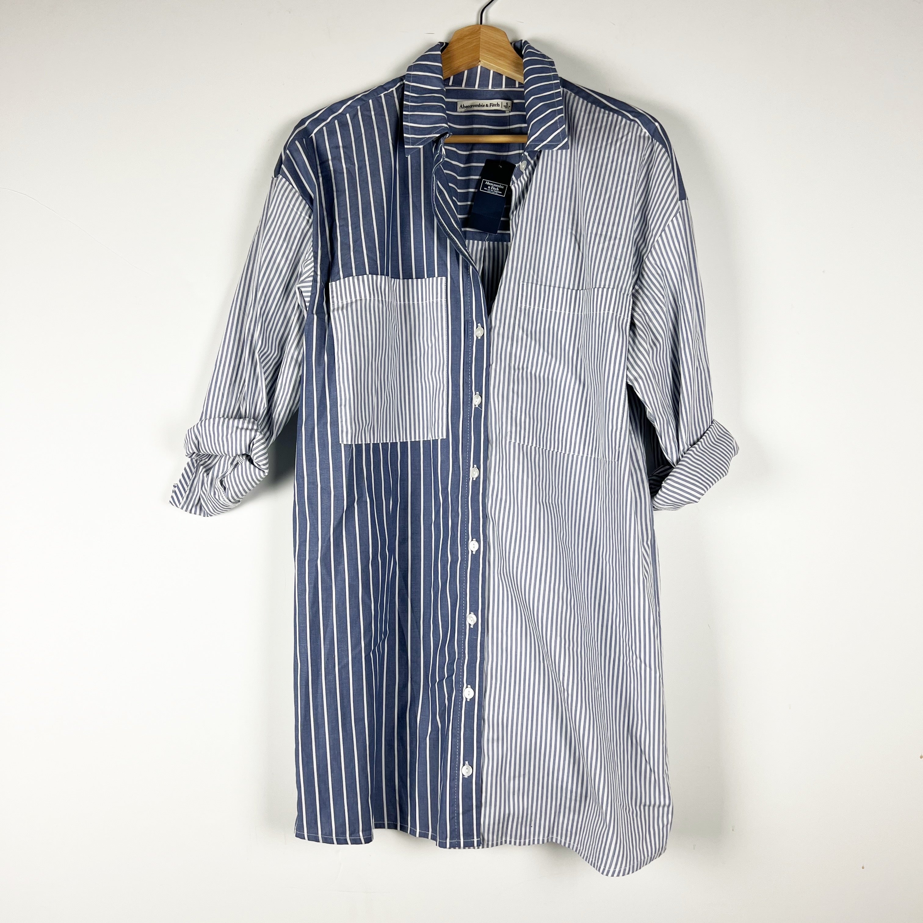 NEW Abercrombie & Fitch Cotton Blend Collared Stripe Button Front Shirt Dress S