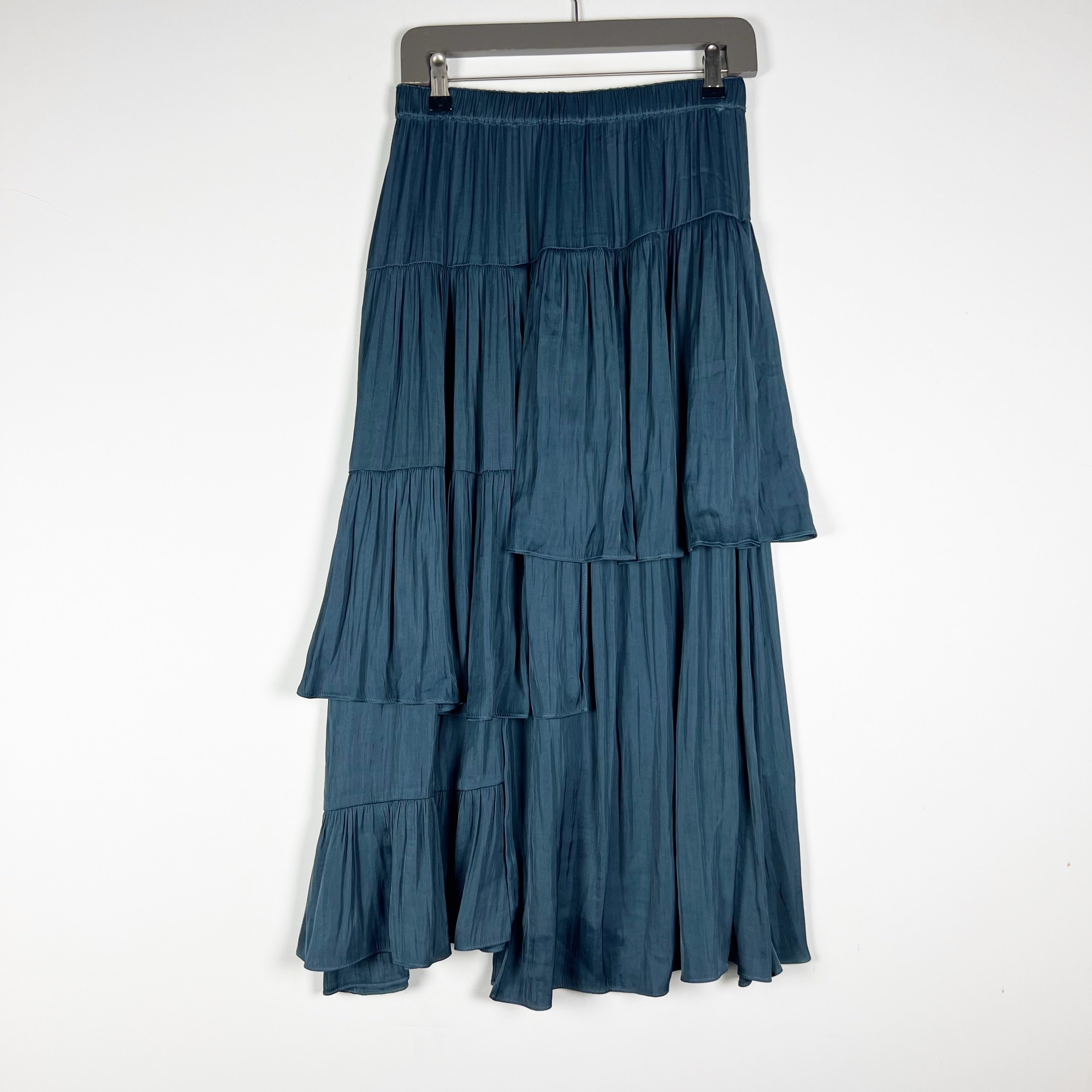 NEW Current Air Asymmetrical Ruffle Tiered Pull On Midi Skirt Turquoise Blue S