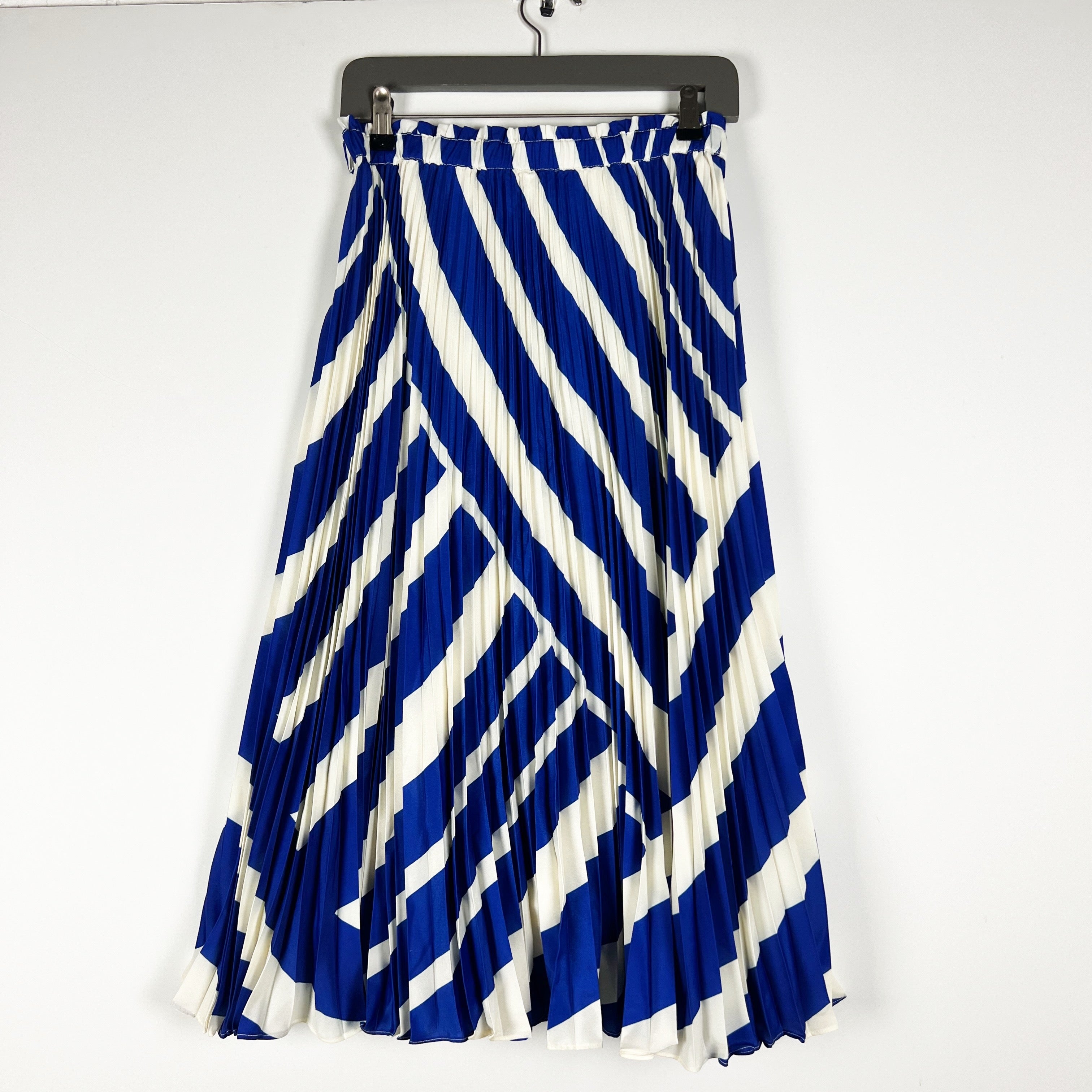NEW Anthropologie The Valerie Pleated Midi Blue White Geometric Print Skirt S